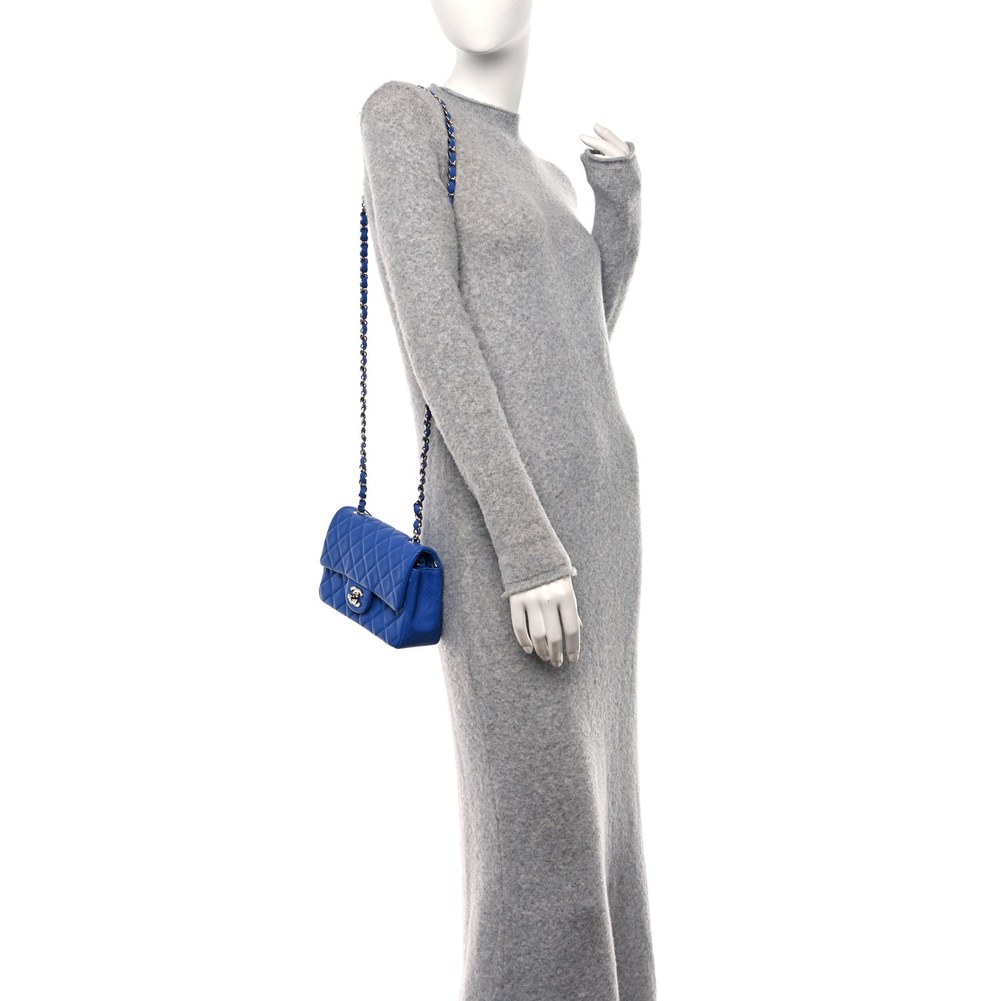 Lambskin Quilted Mini Rectangular Flap Blue