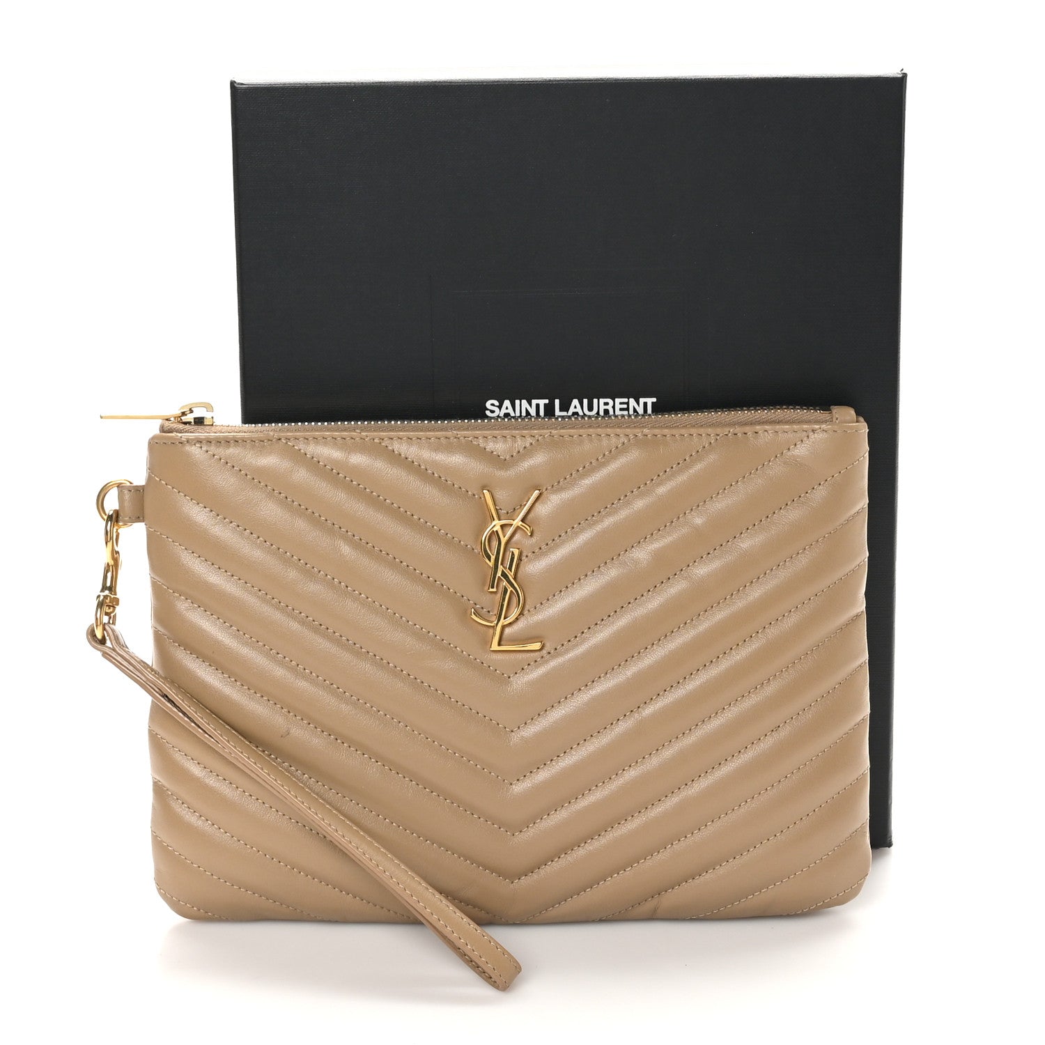 Saint Laurent Calfskin Matelasse Chevron Monogram A5 Wristlet Dark Latte 10 of 10