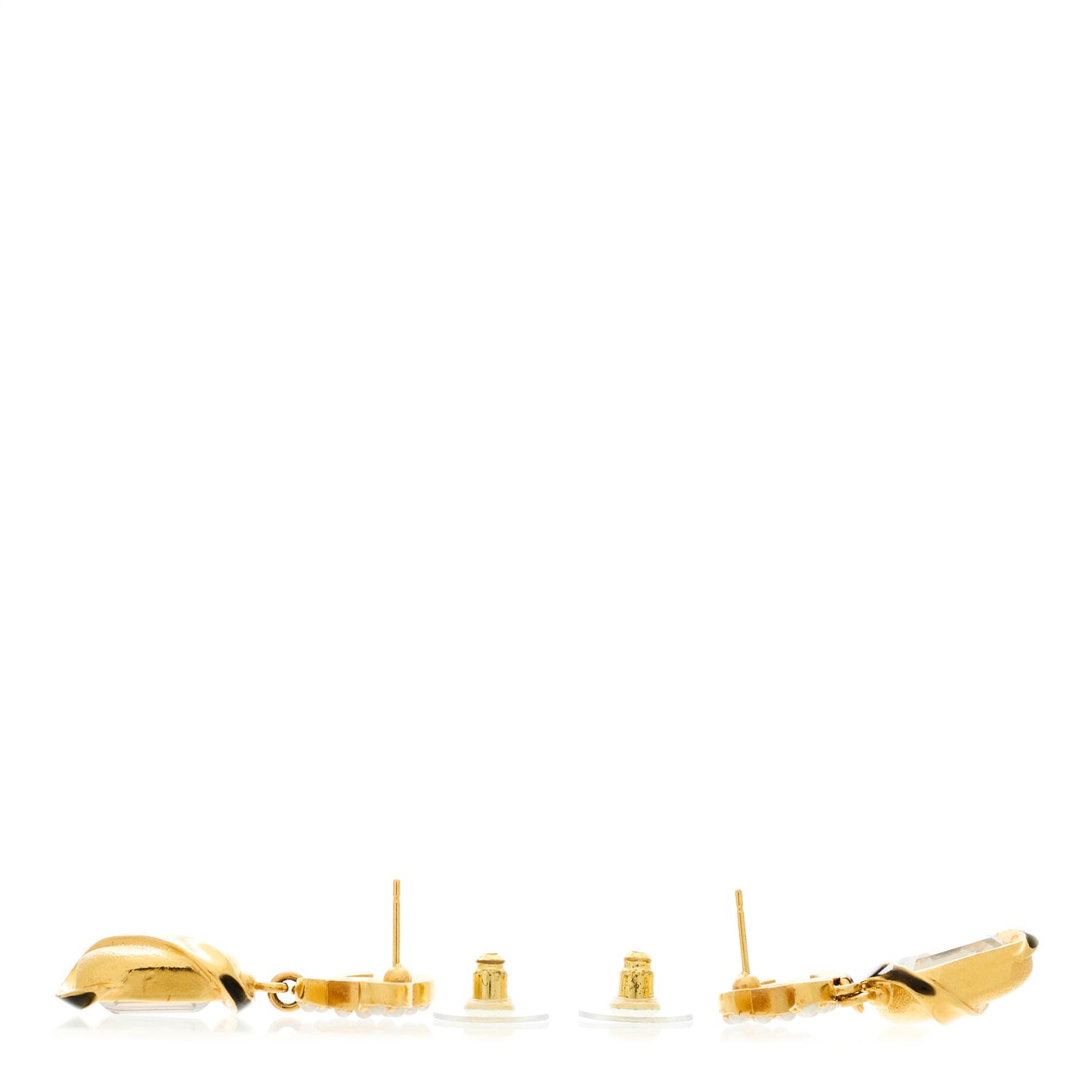 Crystal Pearl CC Drop Earrings Gold White