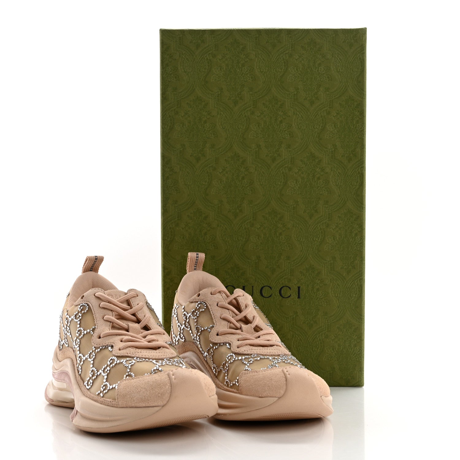 Gucci Tela Retino Mesh Crystal Suede GG Monogram Womens Gucci Run Sneakers 38 Light Powder Skin Rose Silver 8 of 8