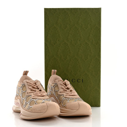 Gucci Tela Retino Mesh Crystal Suede GG Monogram Womens Gucci Run Sneakers 38 Light Powder Skin Rose Silver 8 of 8