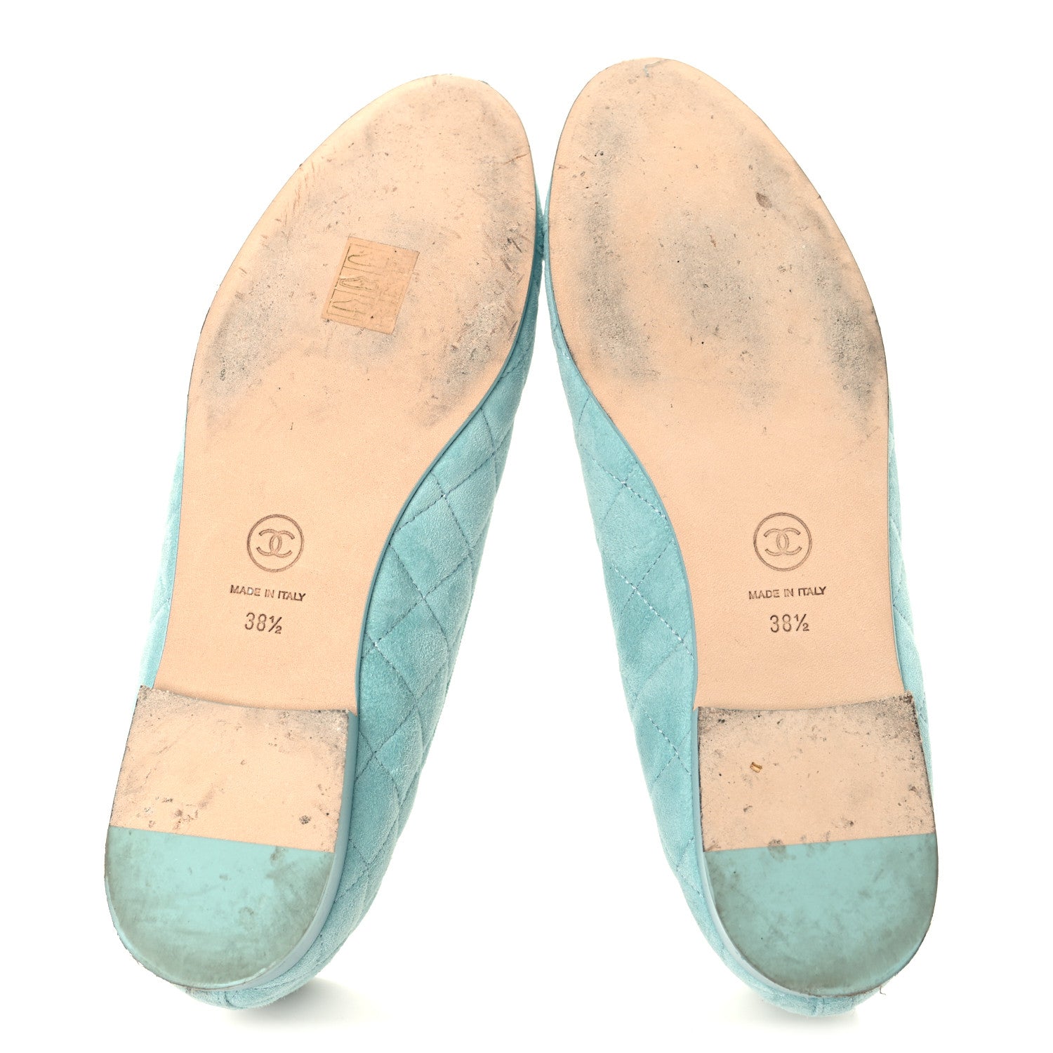 Chanel Suede Calfskin Quilted Cap Toe CC Ballerina Flats 38.5 Light Blue 6 of 12