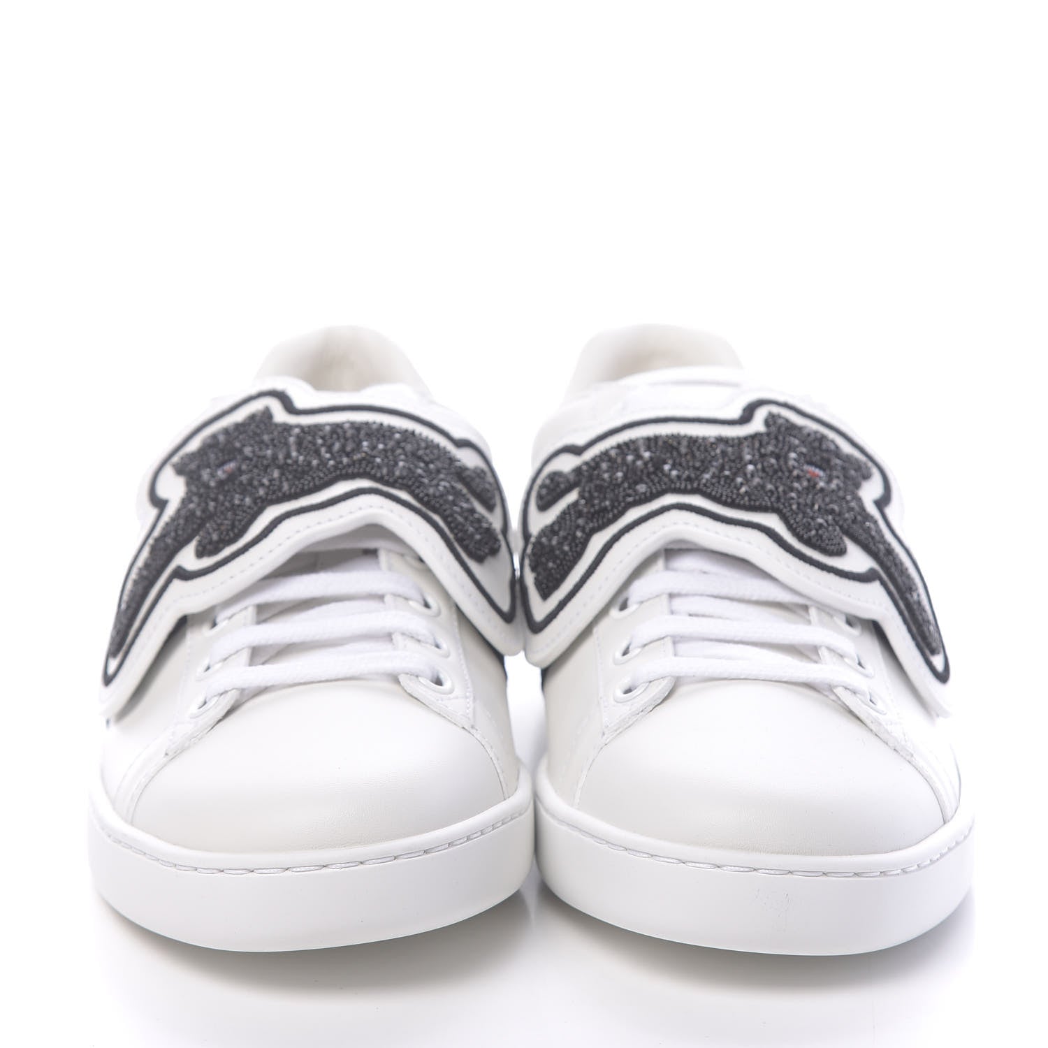 Gucci Calfskin Ayers Crystal Panther Embroidered Womens Ace Sneakers 38 White 2 of 11