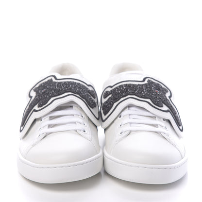Gucci Calfskin Ayers Crystal Panther Embroidered Womens Ace Sneakers 38 White 2 of 11