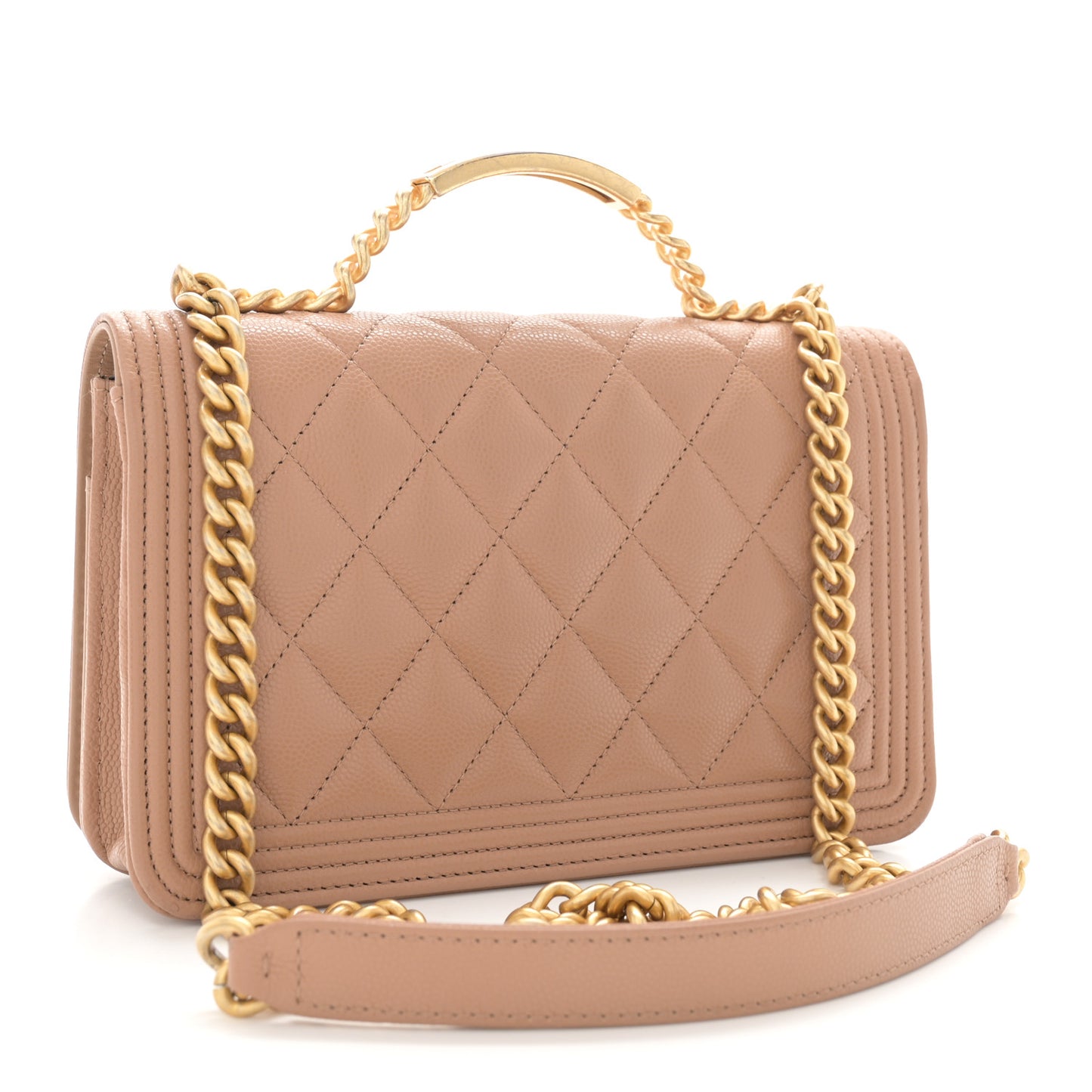 Caviar Quilted Boy Top Handle Wallet On Chain WOC Beige