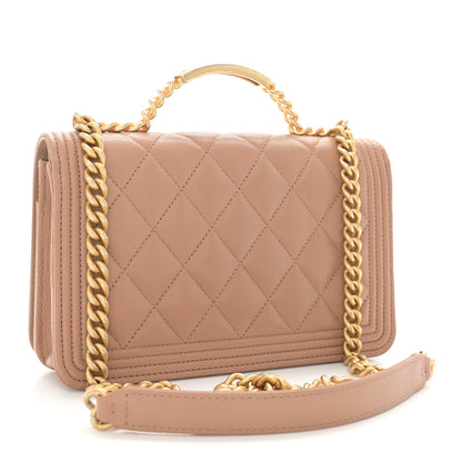 Chanel Caviar Quilted Boy Top Handle Wallet On Chain WOC Beige 3 of 13