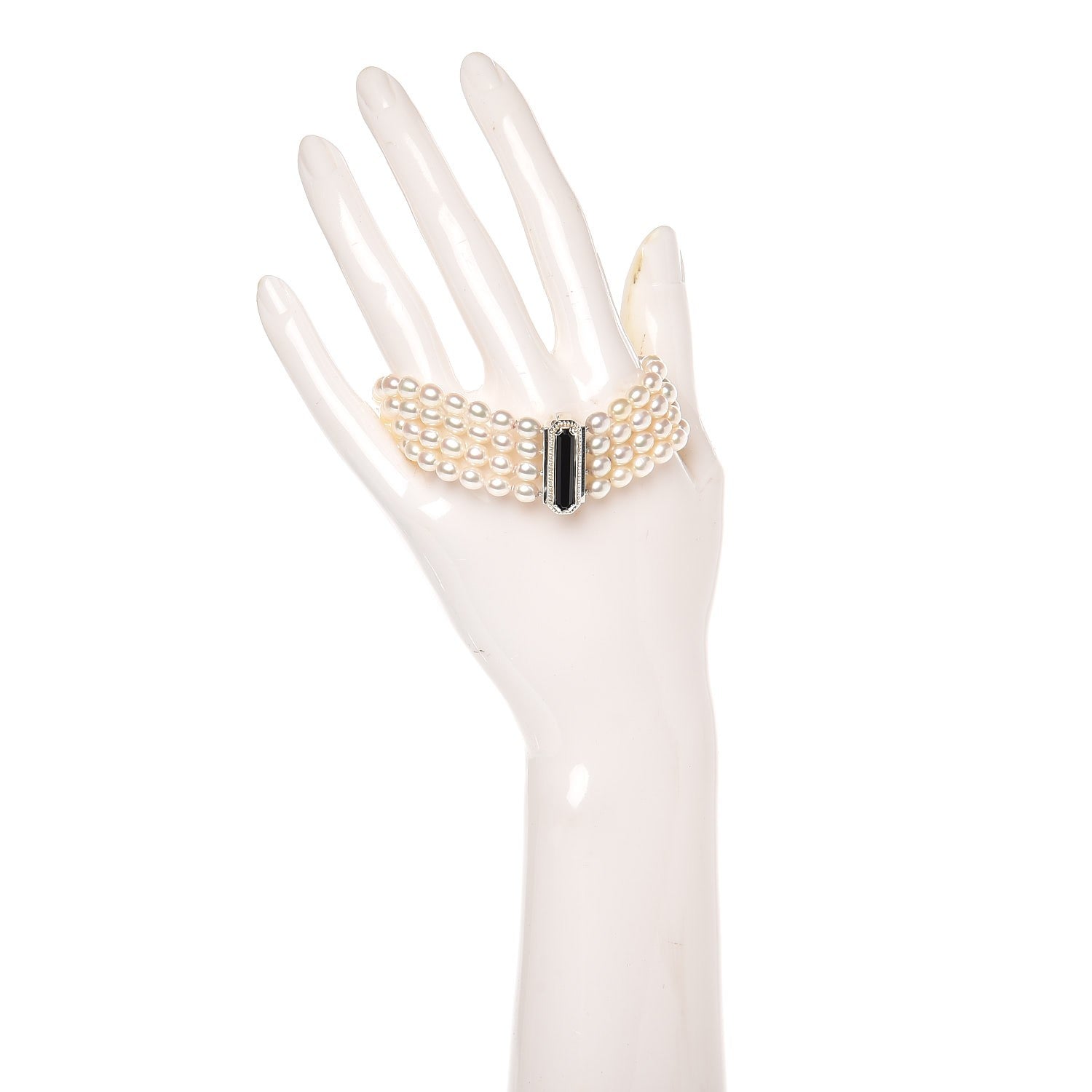 Tiffany Sterling Silver Onyx Freshwater Pearl 5-5.5mm Ziegfeld Four Strand Bracelet 2 of 4