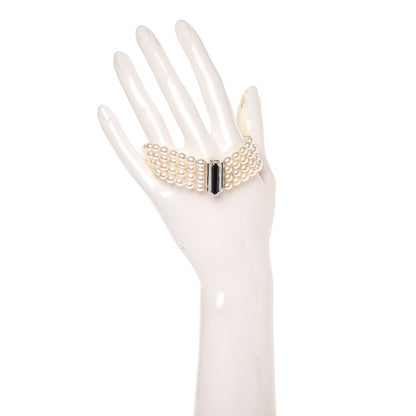 Tiffany Sterling Silver Onyx Freshwater Pearl 5-5.5mm Ziegfeld Four Strand Bracelet 2 of 4