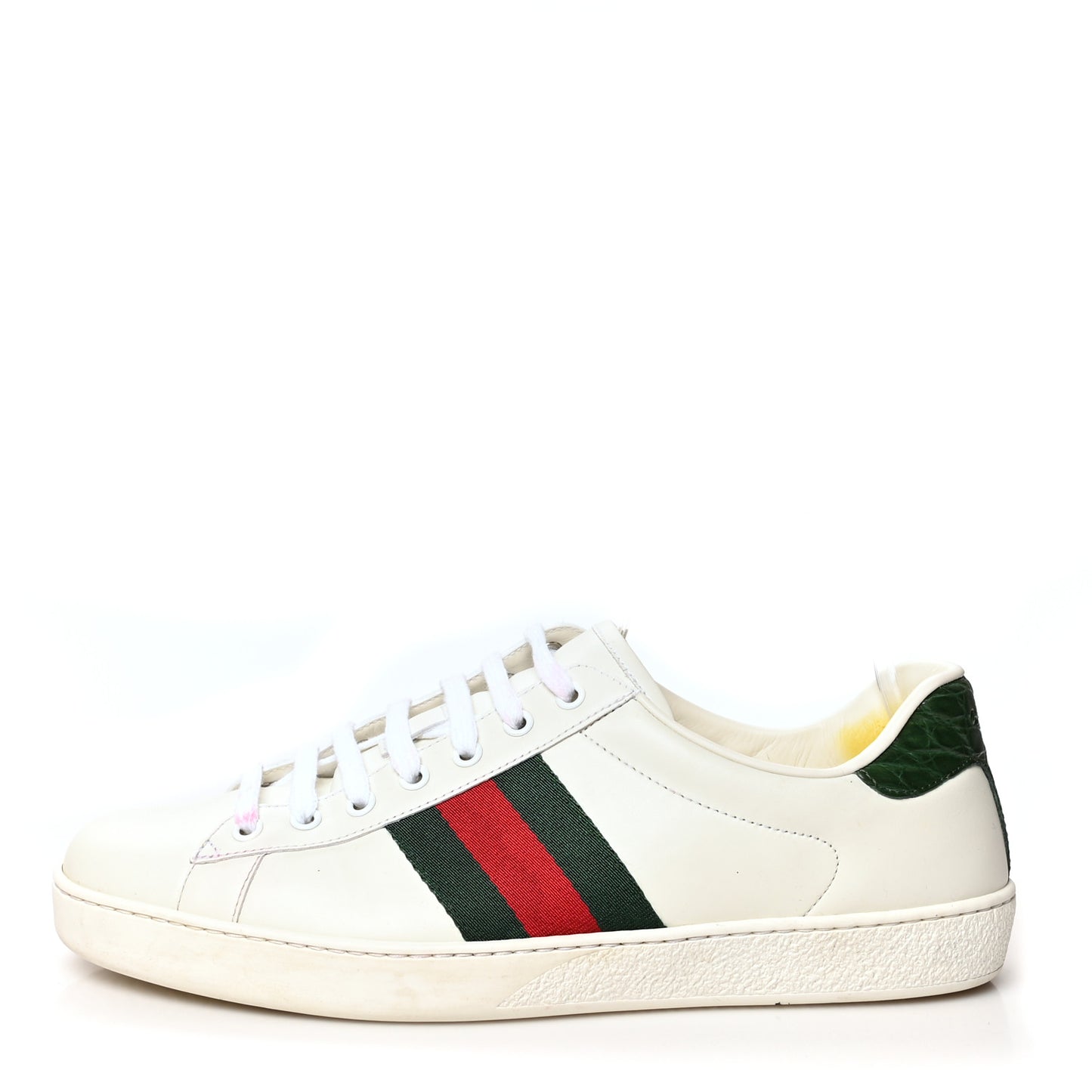 Calfskin Crocodile Web Mens Ace Sneakers 9 White Green