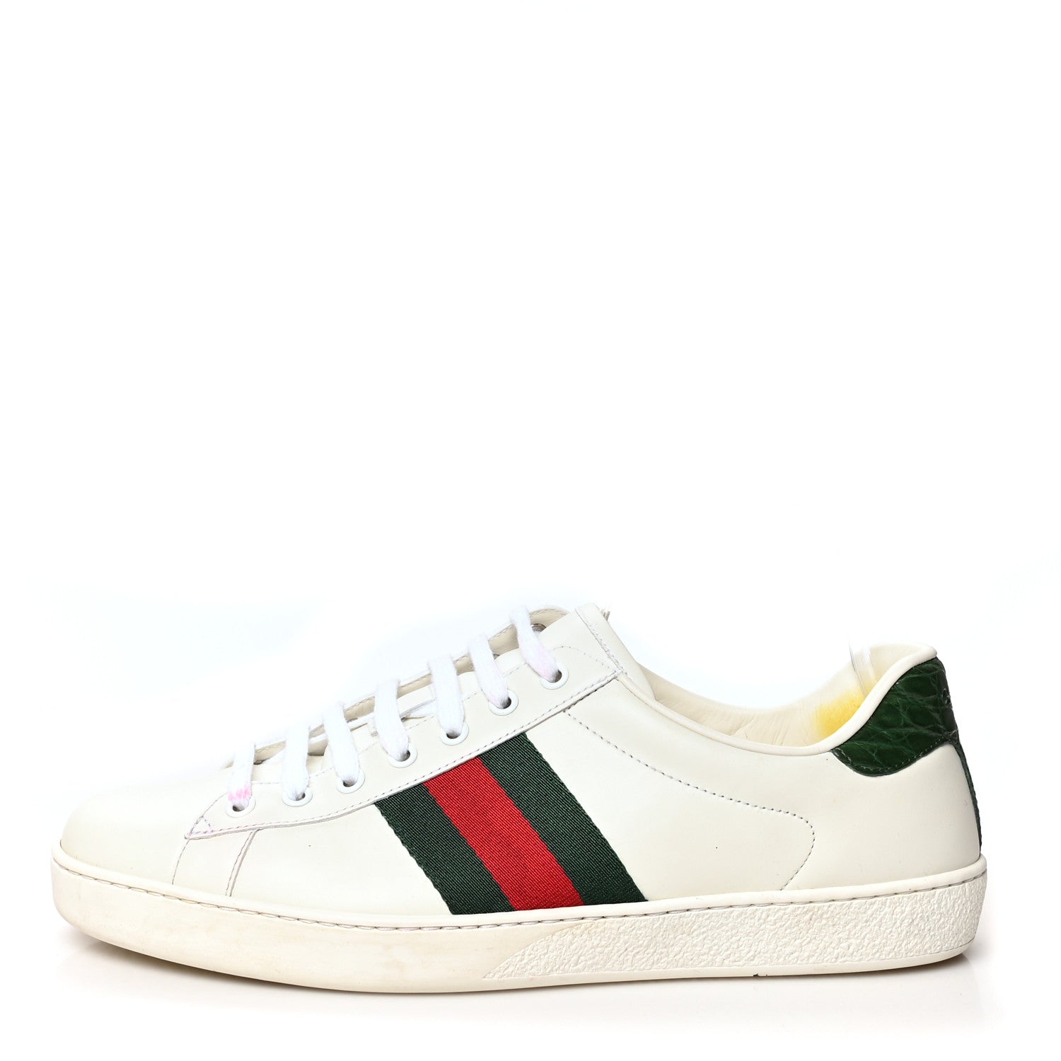 Gucci Calfskin Crocodile Web Mens Ace Sneakers 9 White Green 1 of 12