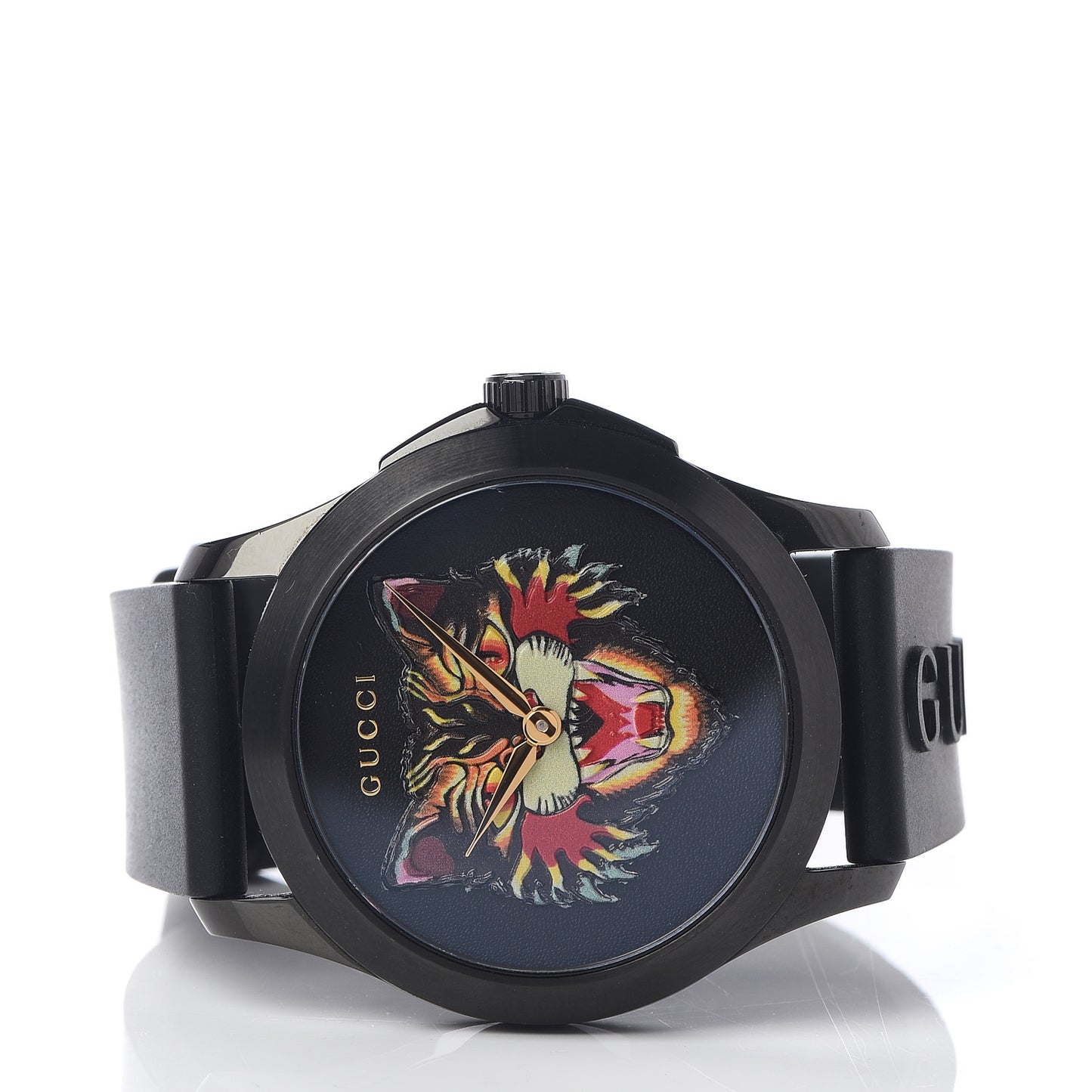 PVD Stainless Steel Rubber 38mm G-Timeless Angry Cat Quartz Watch Black