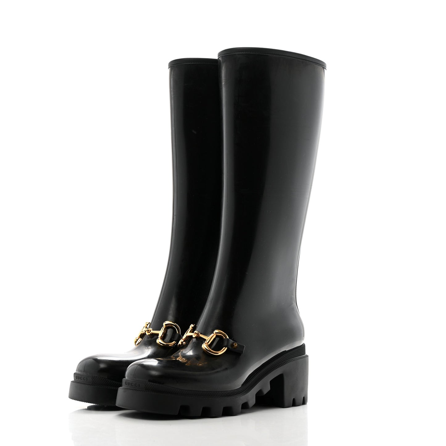 Rubber Horsebit Knee High Boots 39 Black