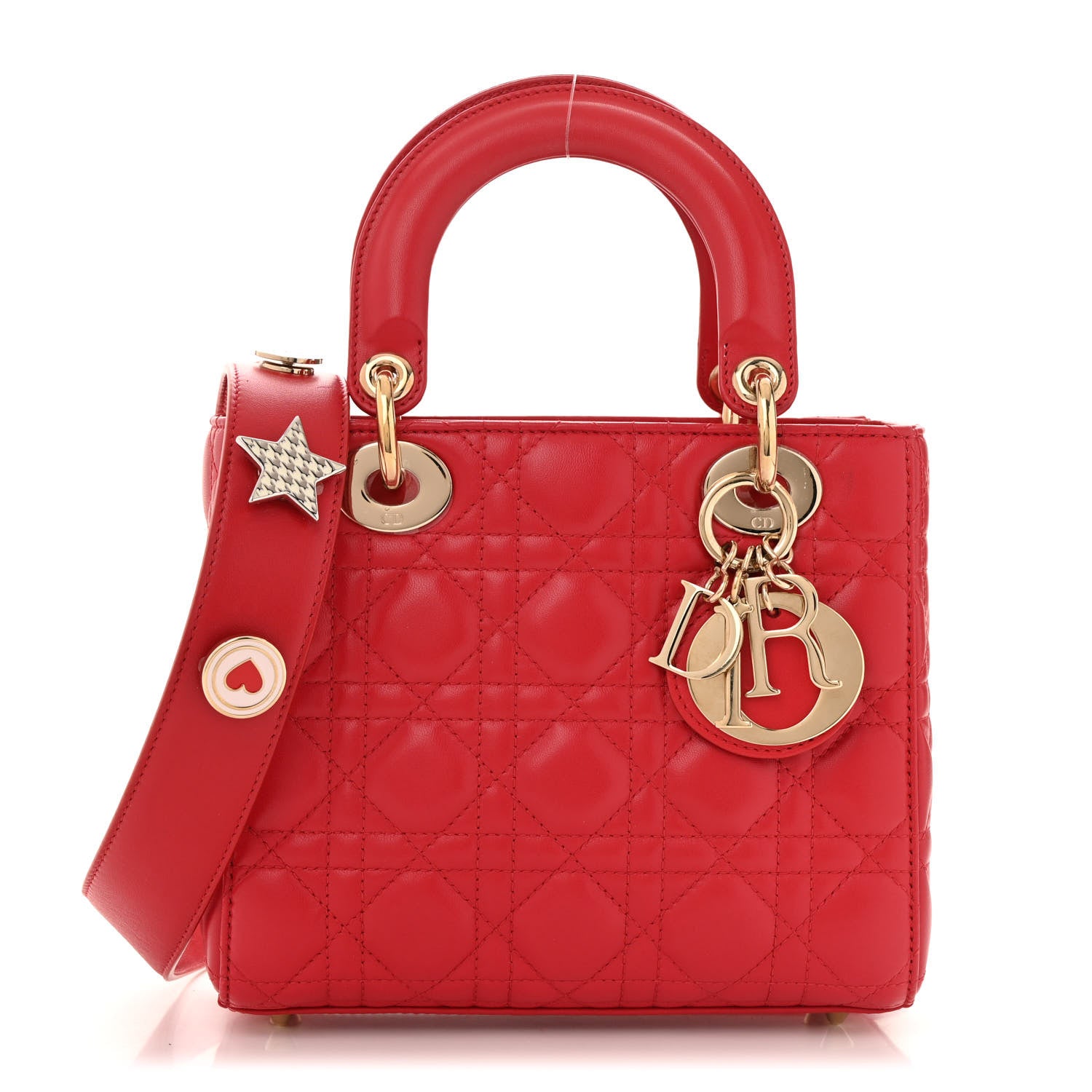 Christian Dior Lambskin Cannage Small Lucky Badges My Lady Dior Red 1 of 16