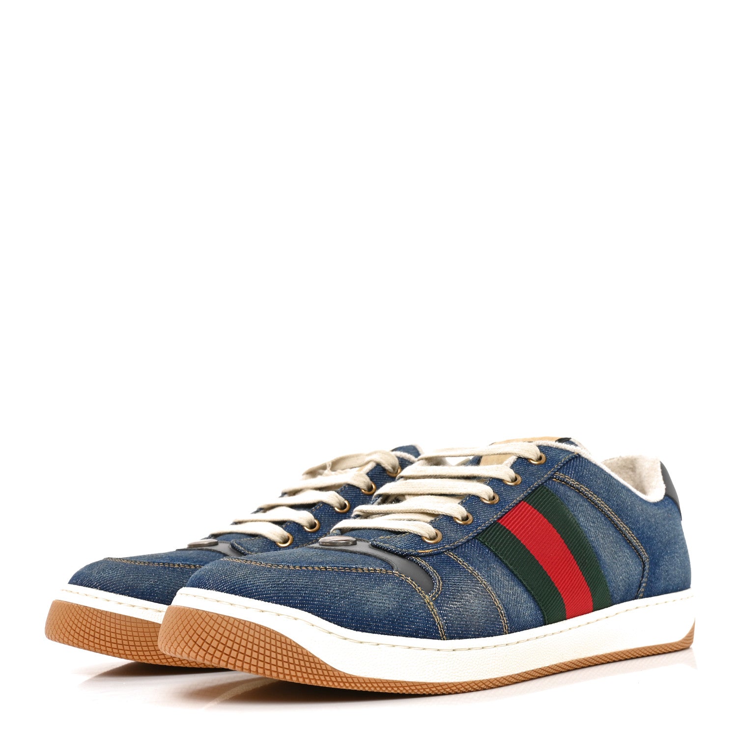 Gucci Denim GG Monogram Calfskin Web Mens Screener Sneakers 10 Blue 3 of 10