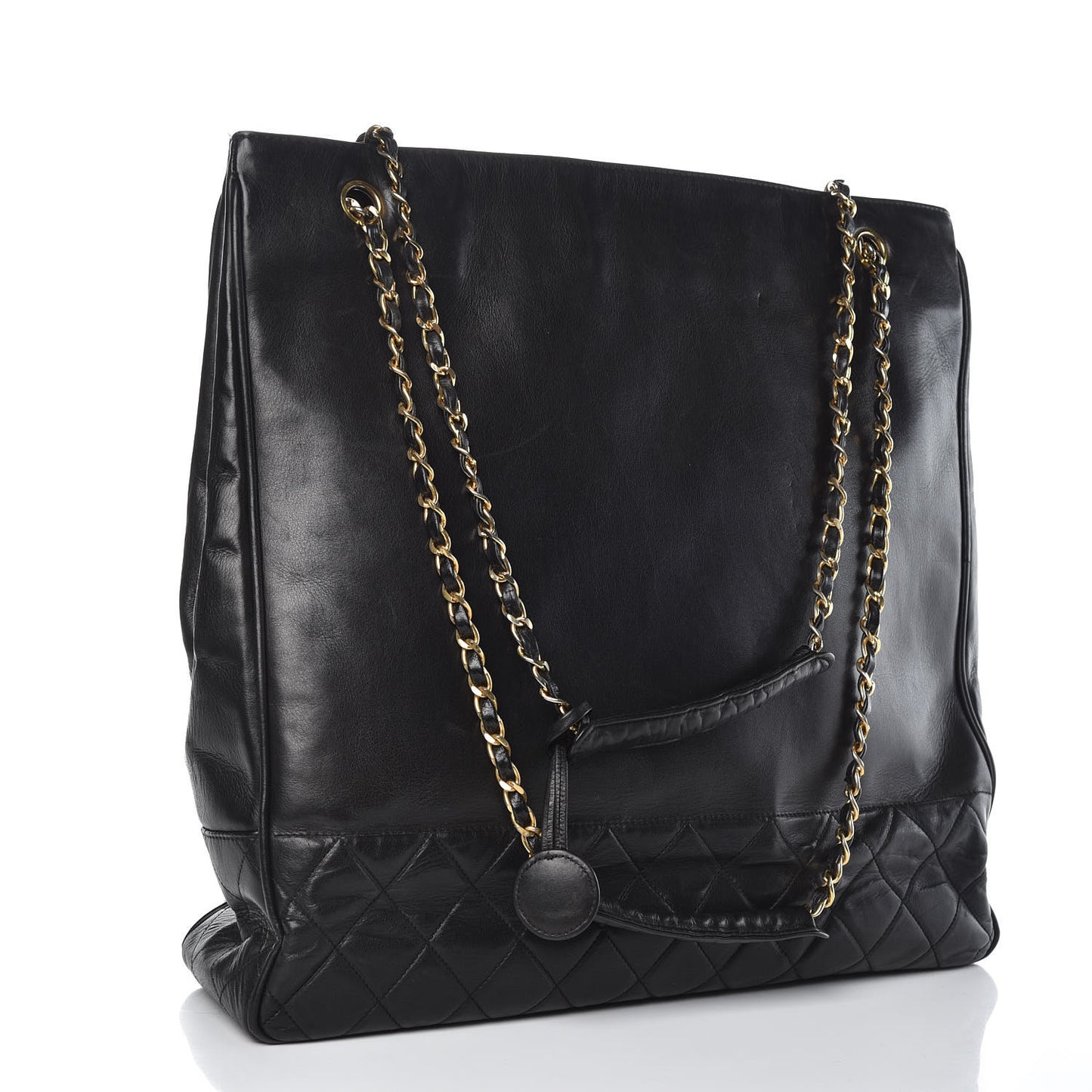 Lambskin Quilted Shopping Tote Black
