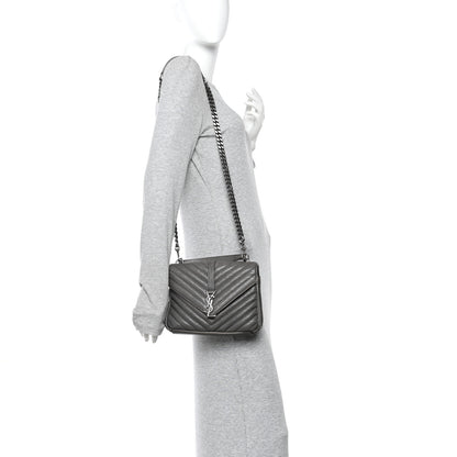 Saint Laurent Sheepskin Matelasse Chevron Monogram Medium College Bag Asphalt 2 of 15
