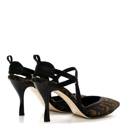 Fendi Fabric Jacquard FF Colibri Lite 85mm Slingback Pumps 39.5 Tobacco Black 5 of 8