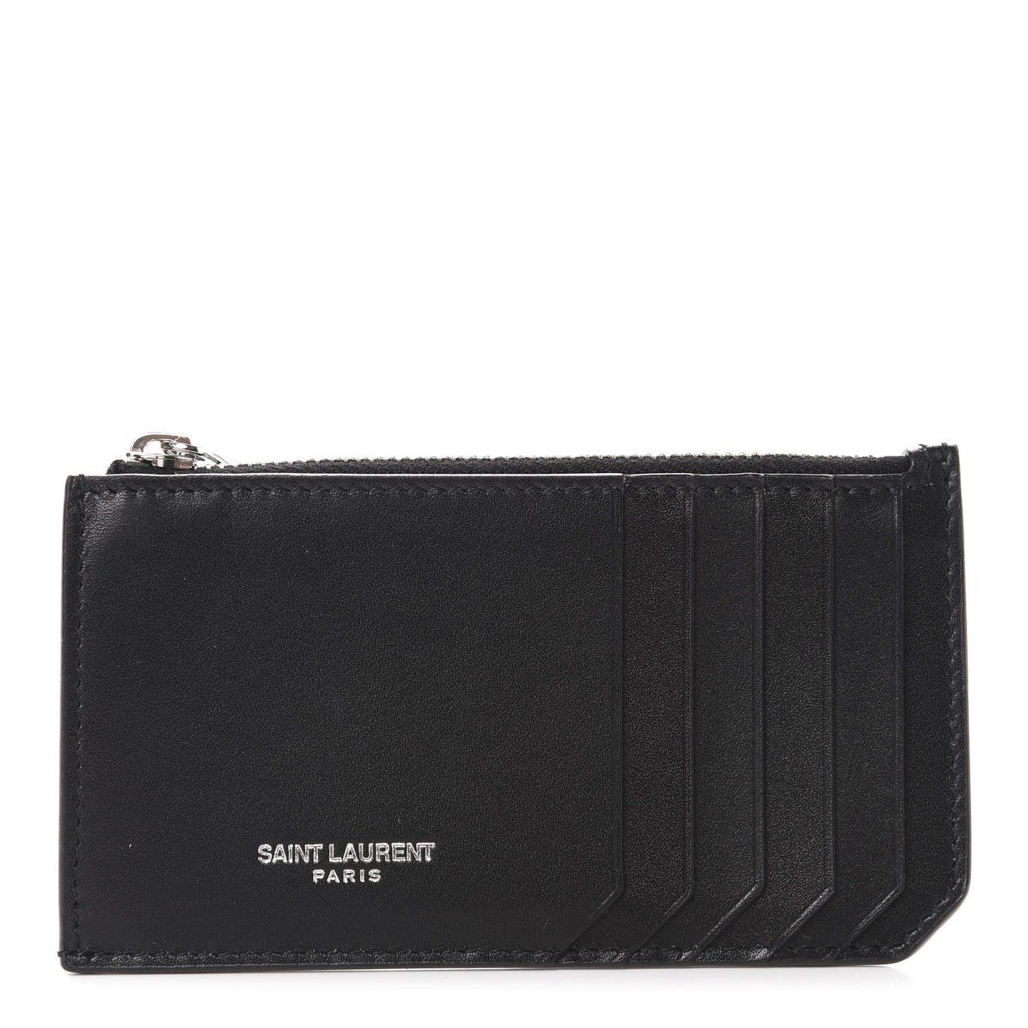 Calfskin 5 Fragments Zip Pouch Card Holder Black