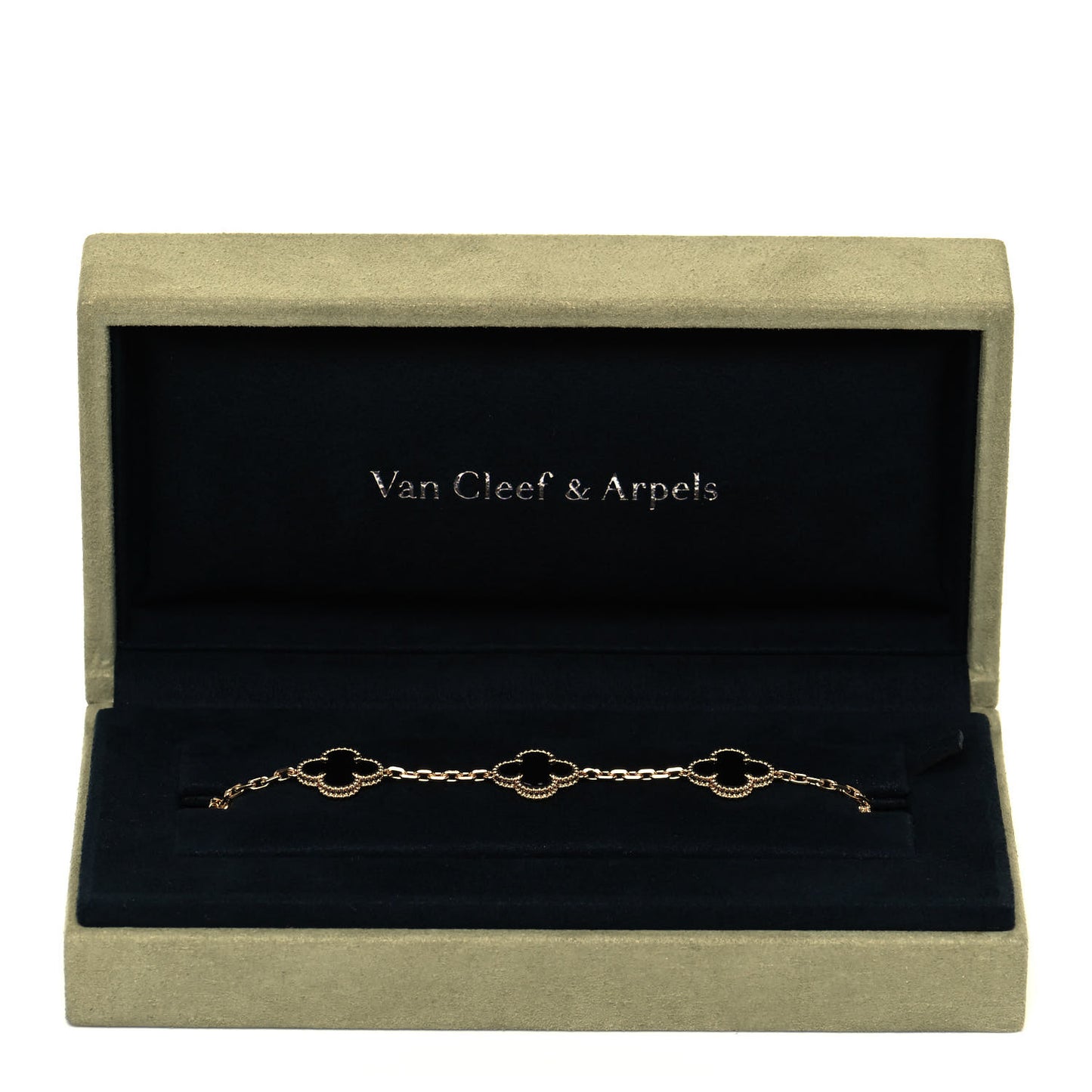 18K Yellow Gold Black Onyx 5 Motifs Vintage Alhambra Bracelet