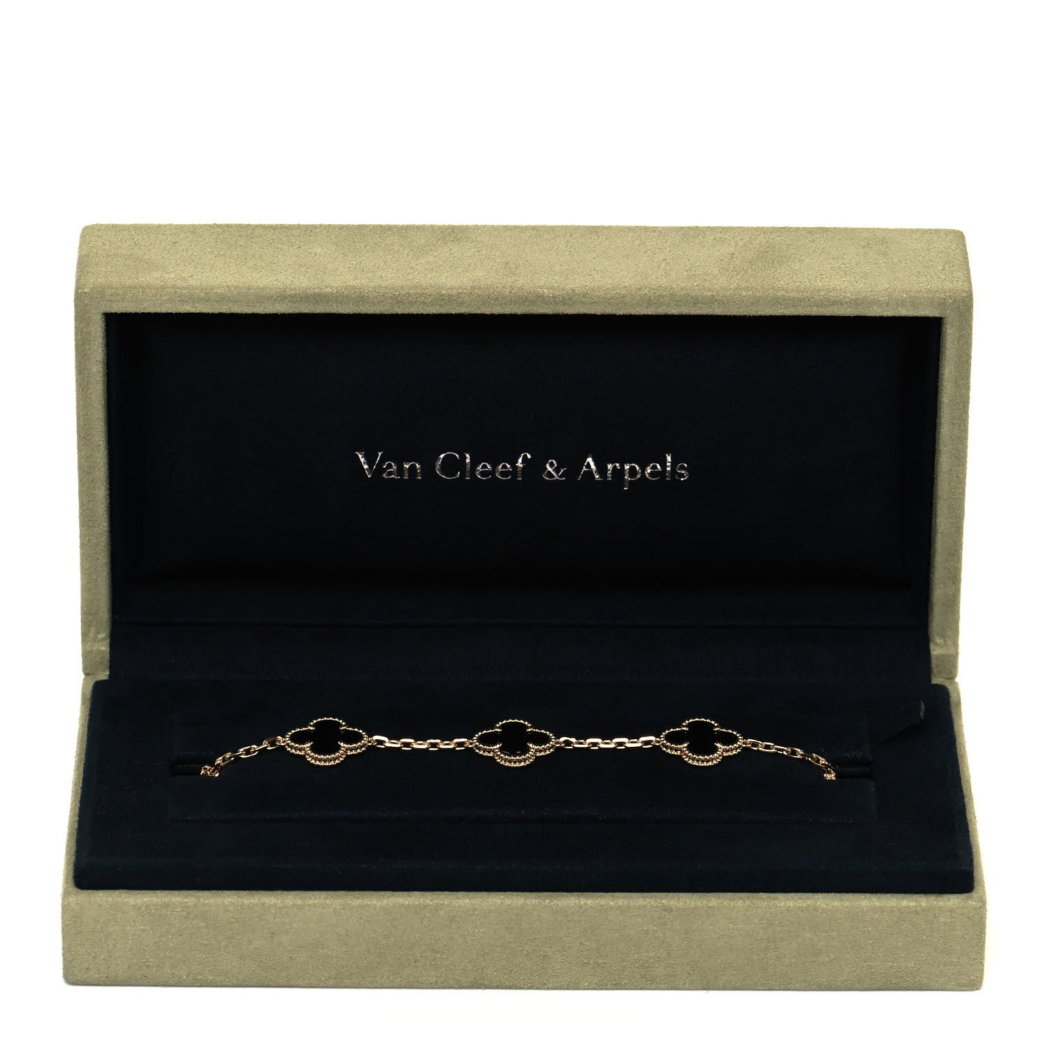 Van Cleef & Arpels 18K Yellow Gold Black Onyx 5 Motifs Vintage Alhambra Bracelet 6 of 6