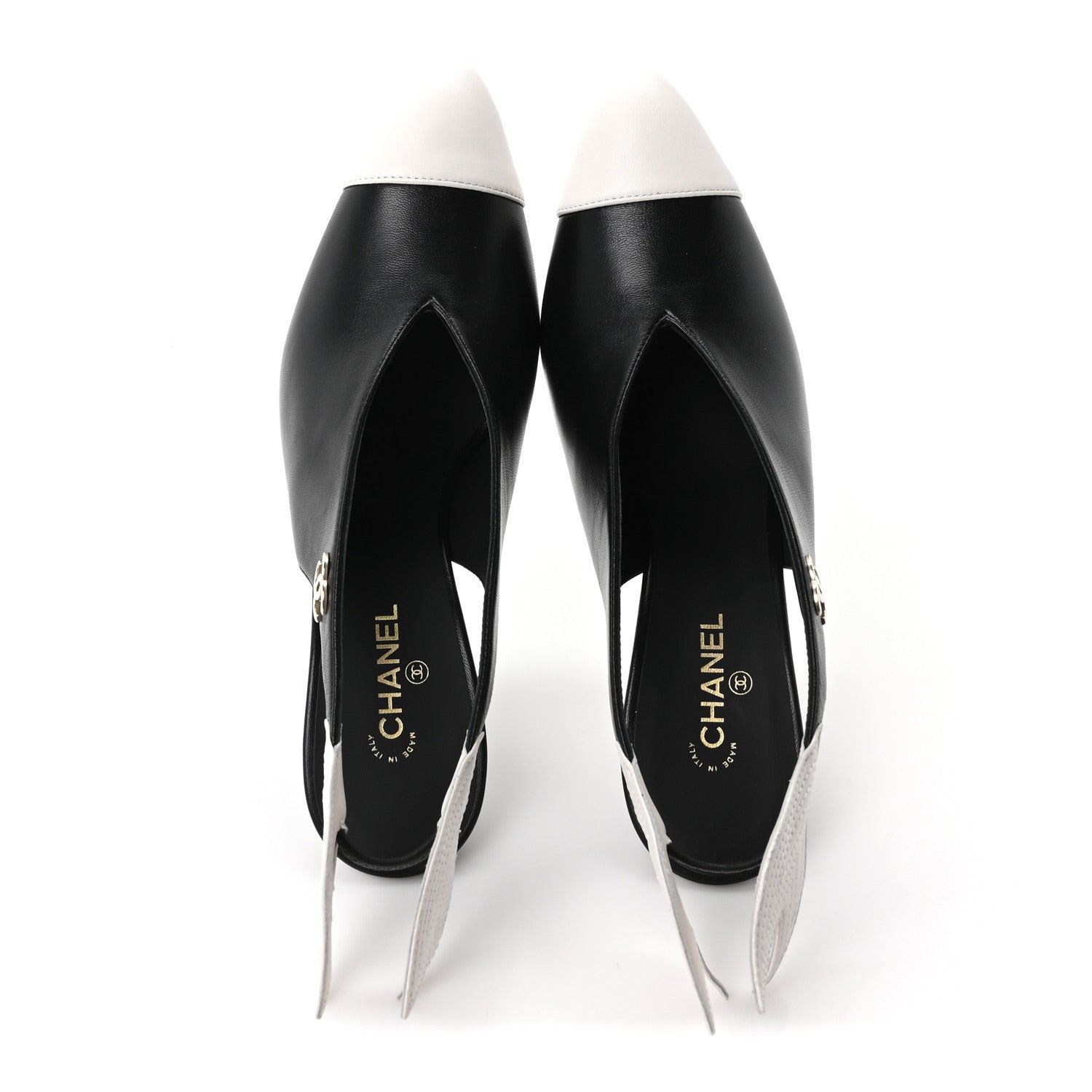 Chanel Lambskin Slingback Pumps 36.5 Black White 2 of 10