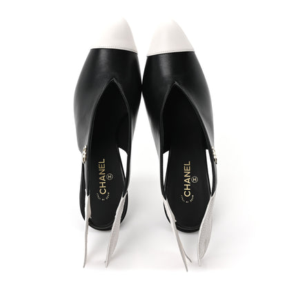 Chanel Lambskin Slingback Pumps 36.5 Black White 2 of 10