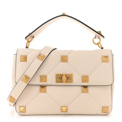 Valentino Garavani Grained Calfskin Large Roman Stud Shoulder Bag Light Ivory 1 of 10