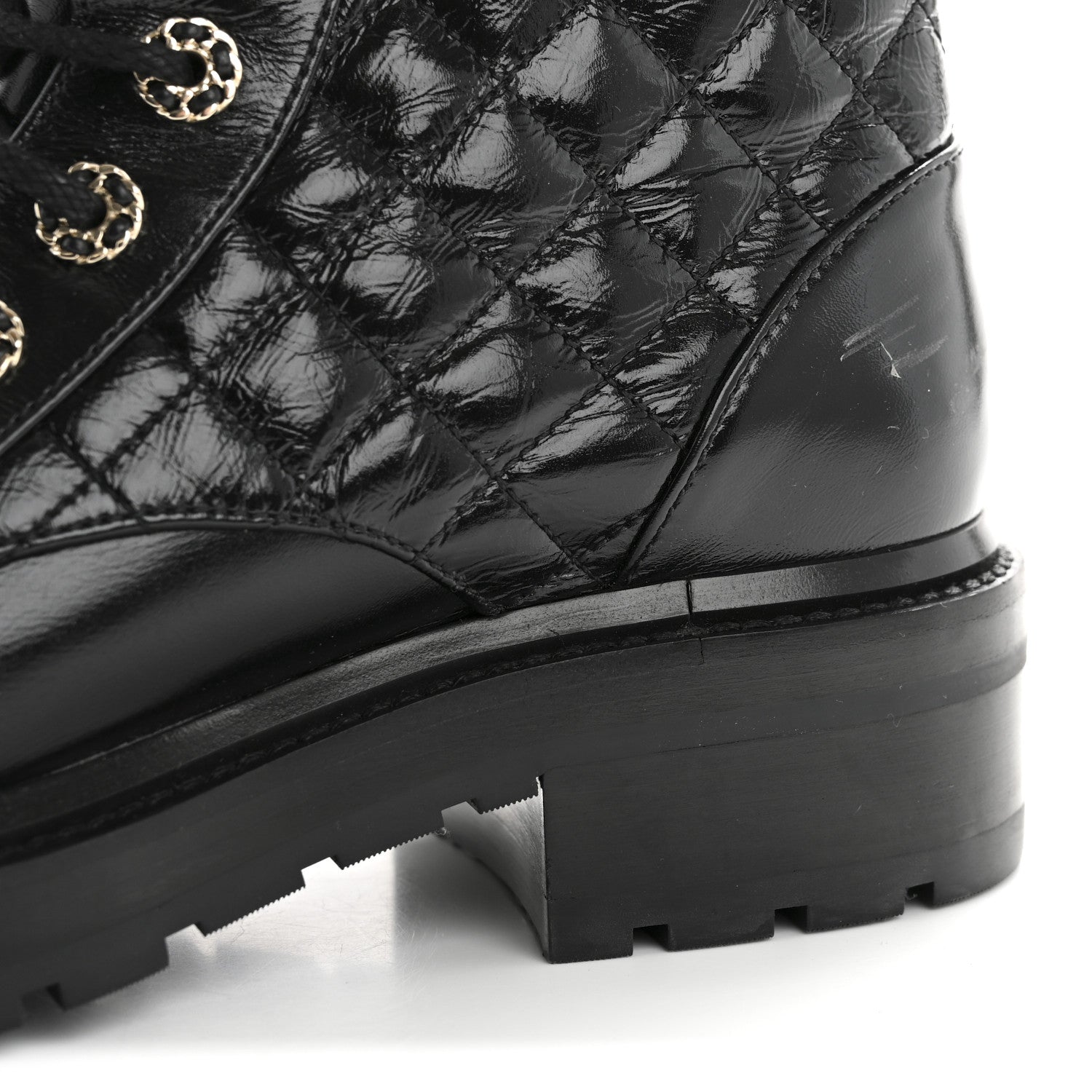 Chanel Shiny Lambskin Quilted Lace Up Combat Boots 37 Black 11 of 11