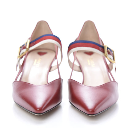 Gucci Malaga Kid Grosgrain Sylvie Web Bamboo Low Heel Pumps 39 Red 2 of 8