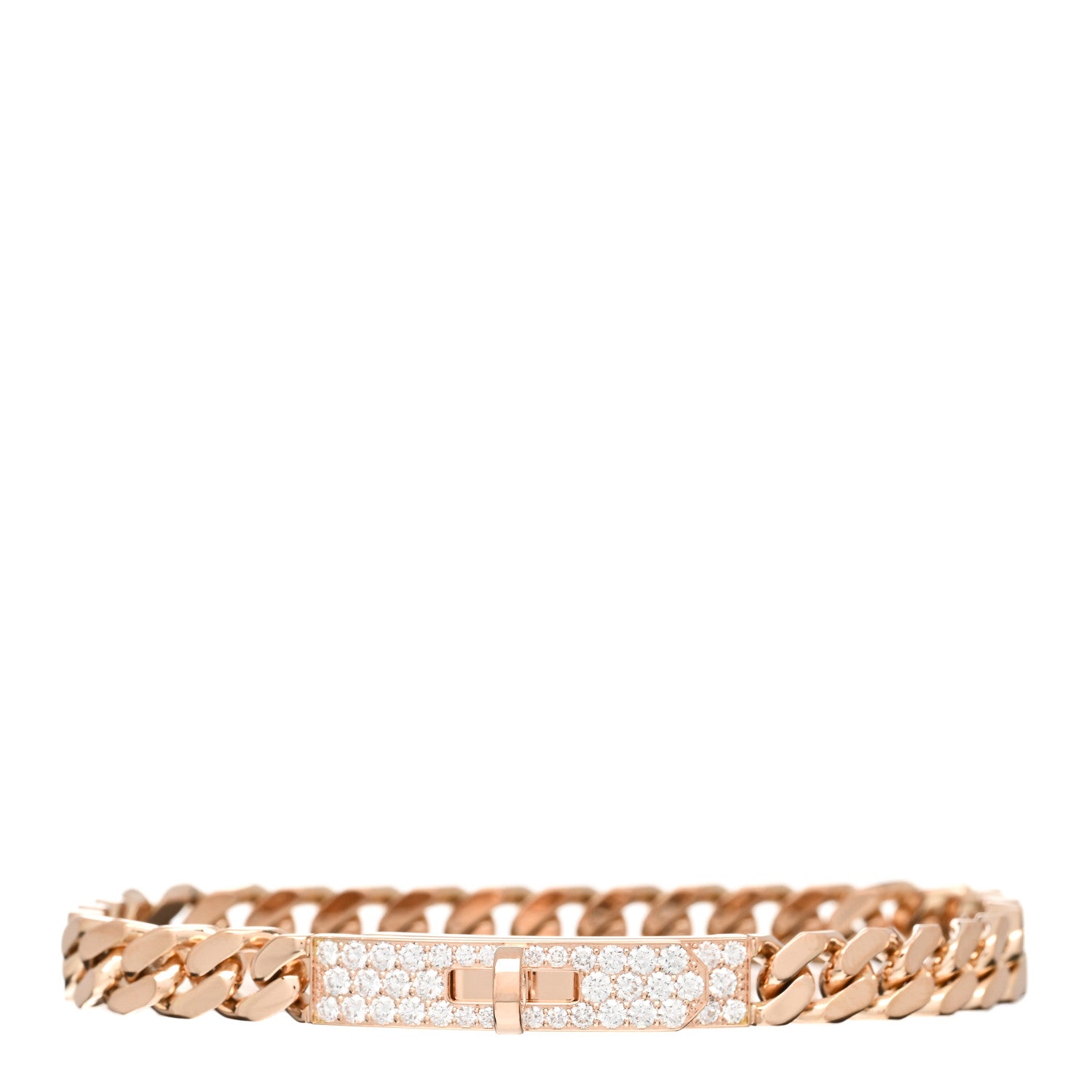Hermes 18K Rose Gold Diamond PM Kelly Gourmette Bracelet LG 1 of 4