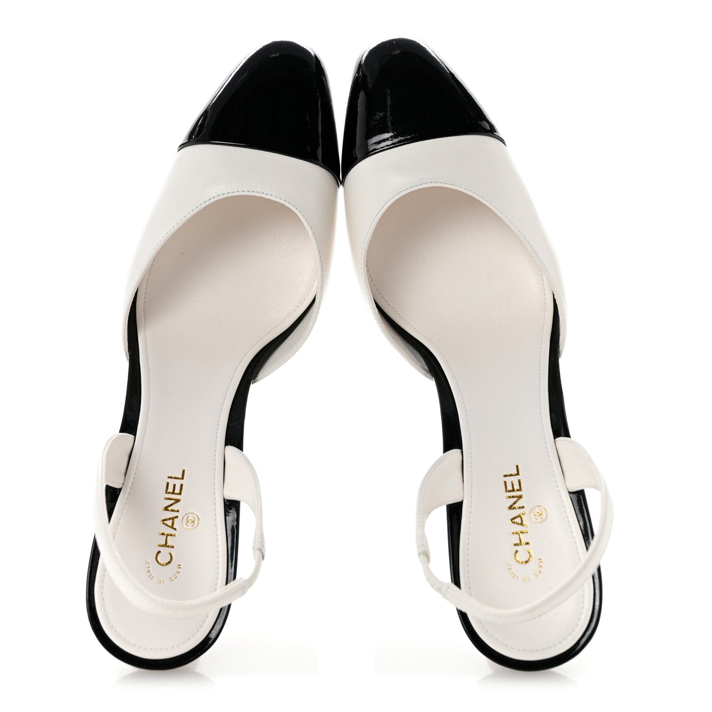 Lambskin Patent Cap Toe CC Apple Slingback Pumps 41 White Black