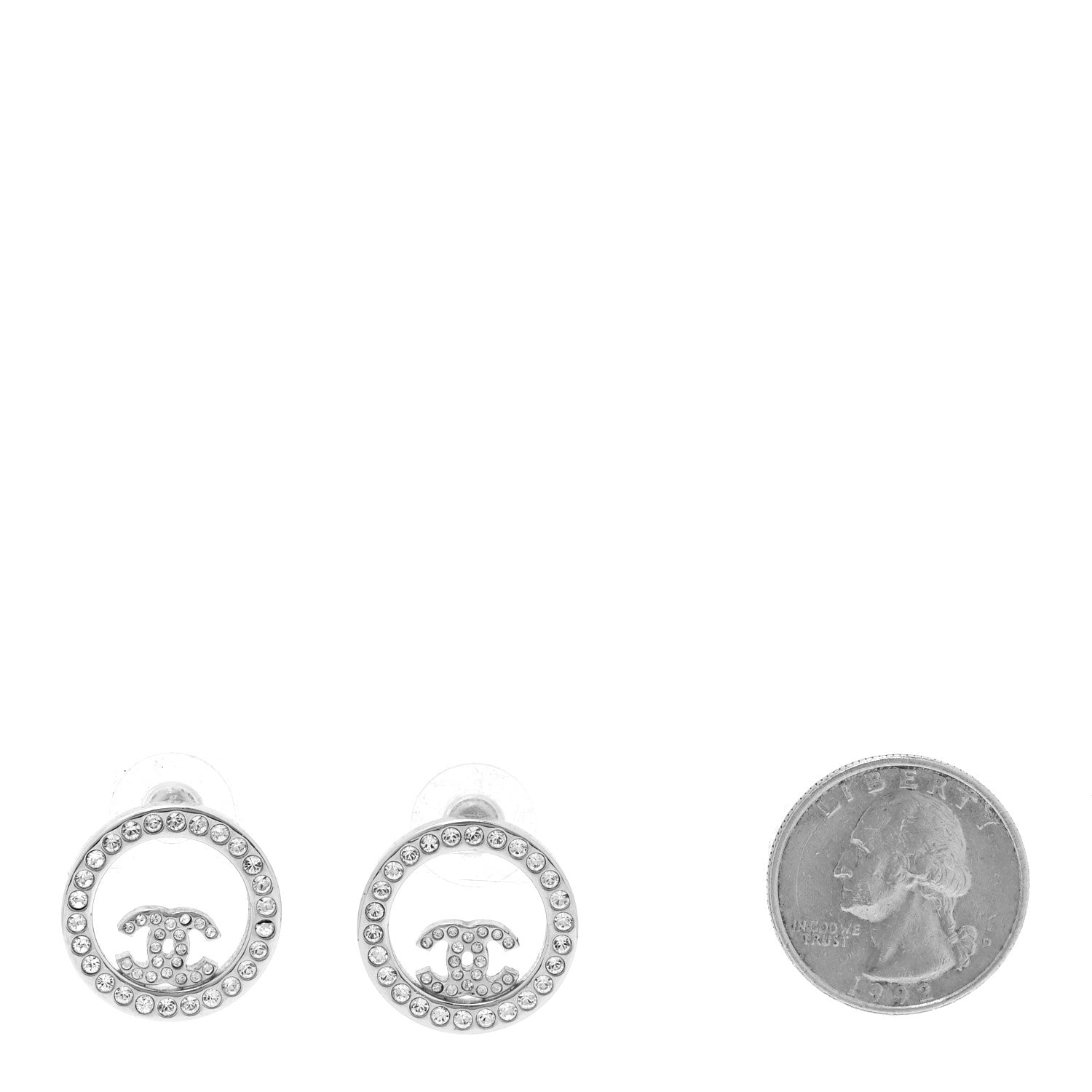 Chanel Crystal CC Round Earrings Silver 2 of 5
