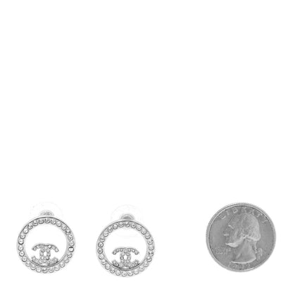 Chanel Crystal CC Round Earrings Silver 2 of 5
