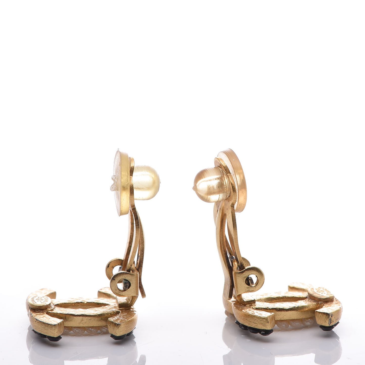 Pearl Crystal CC Clip On Earrings Gold