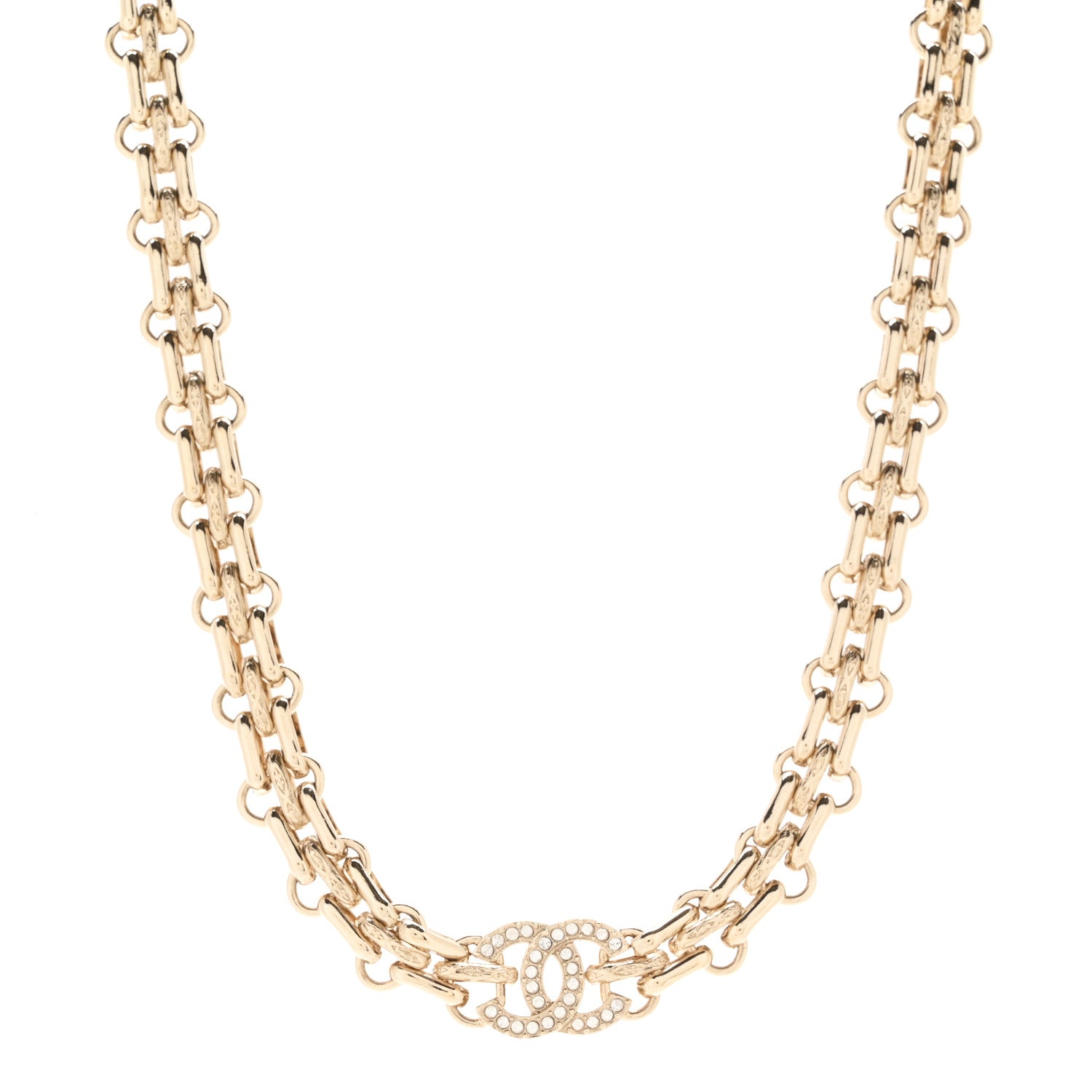 Chanel Metal Crystal CC Choker Necklace Gold 1 of 7