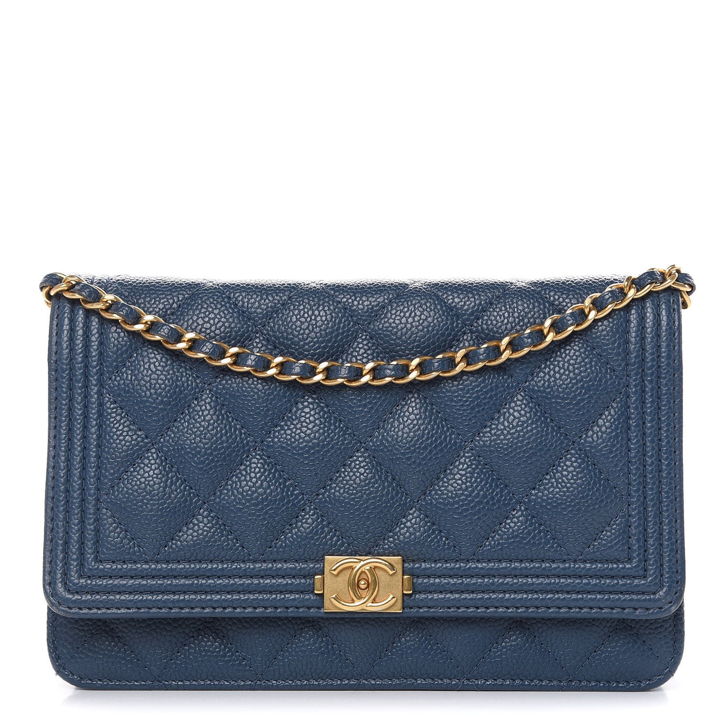 Caviar Quilted Boy Wallet On Chain WOC Blue