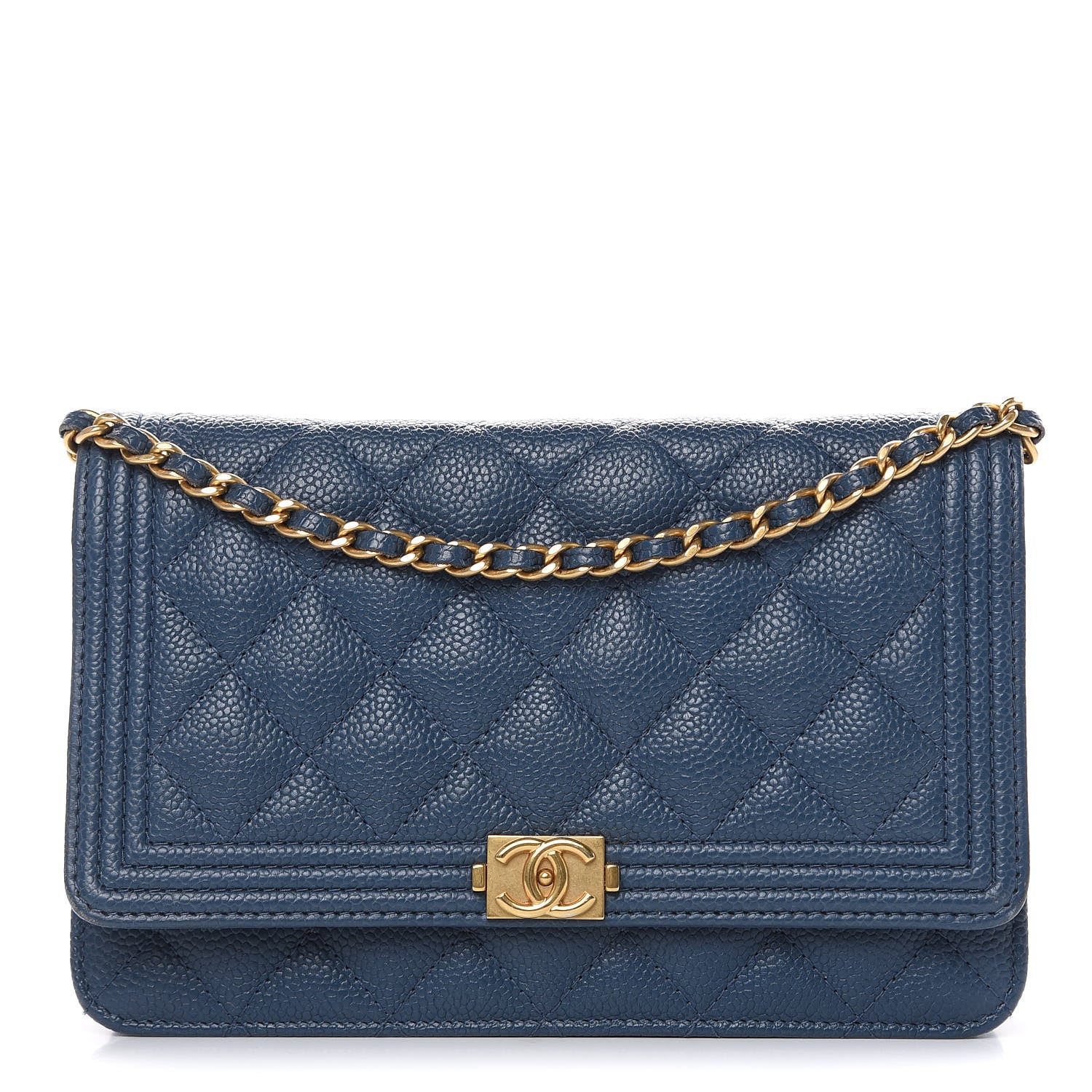 Chanel Caviar Quilted Boy Wallet On Chain WOC Blue 1 of 13