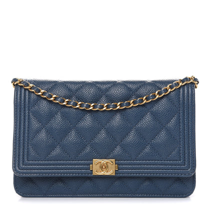 Chanel Caviar Quilted Boy Wallet On Chain WOC Blue 1 of 13