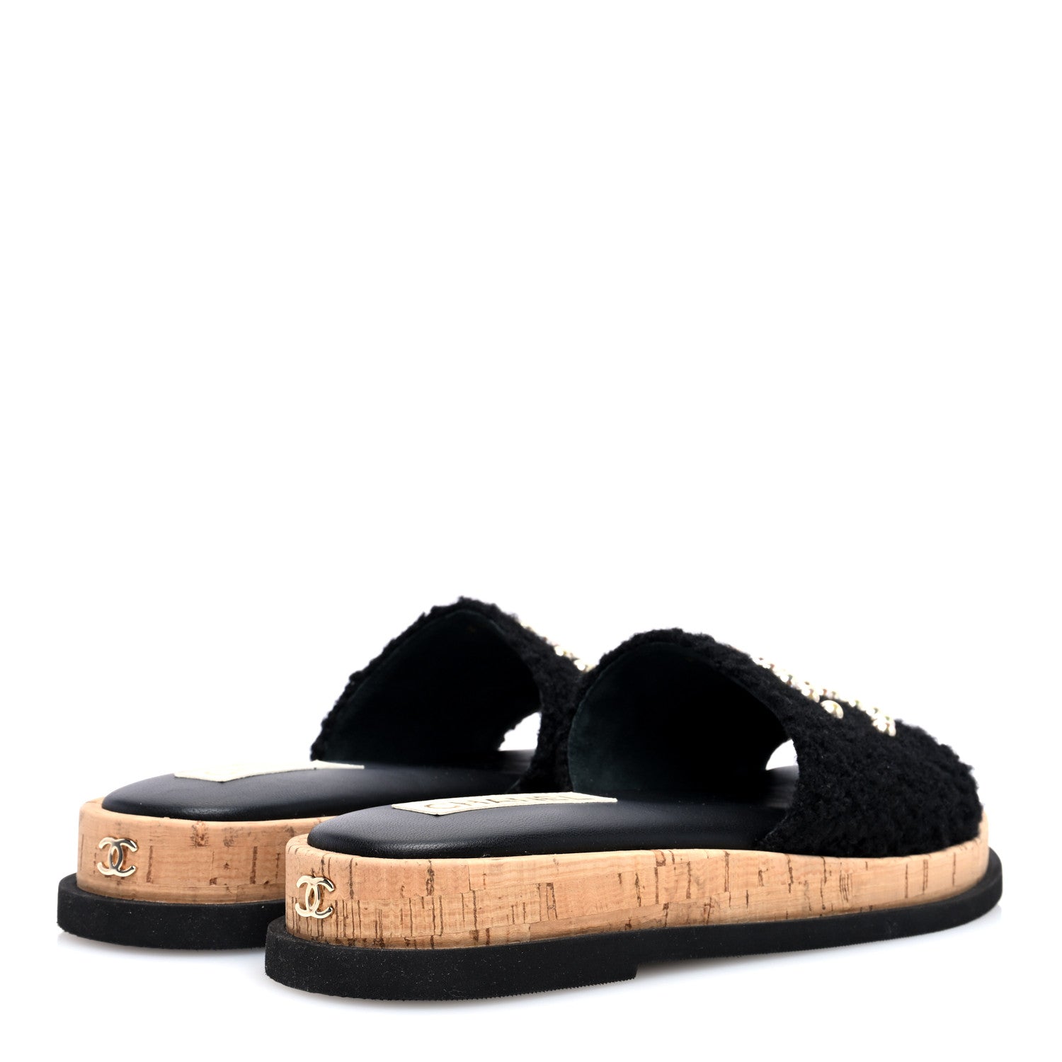 Chanel Fabric Pearl Cork CC Slip On Sandals 40 Black 4 of 7