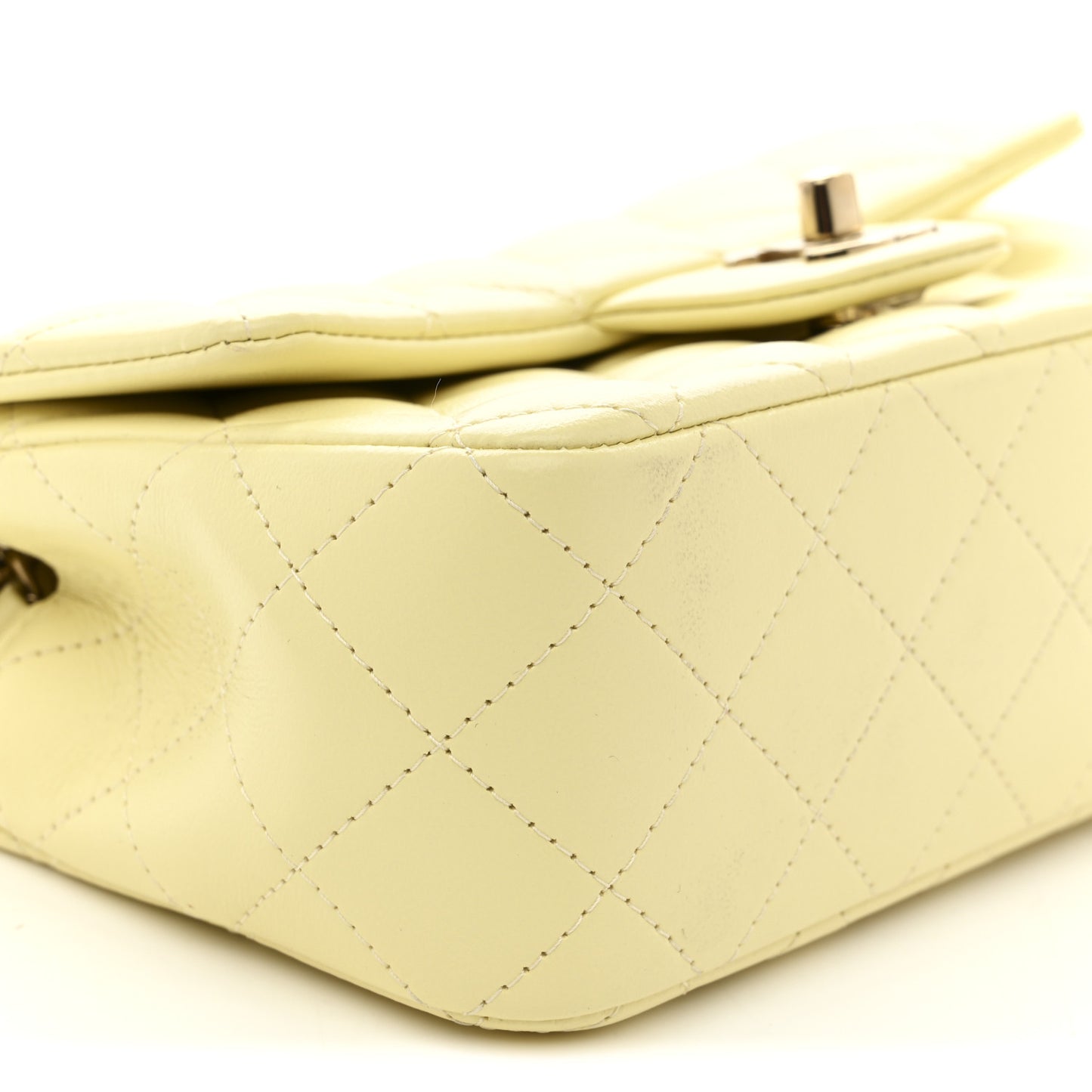 Lambskin Quilted Mini Rectangular Flap Light Yellow