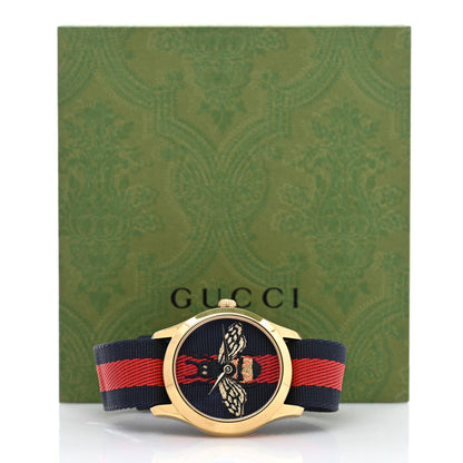 Gucci Stainless Steel Nylon 38mm Le Marche Des Merveilles Bee Quartz Watch Navy 5 of 5