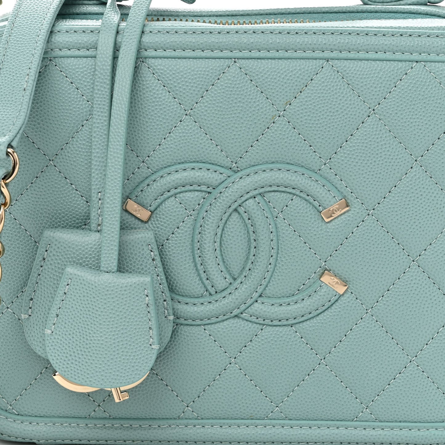 Caviar Quilted Medium CC Filigree Vanity Case Light Blue