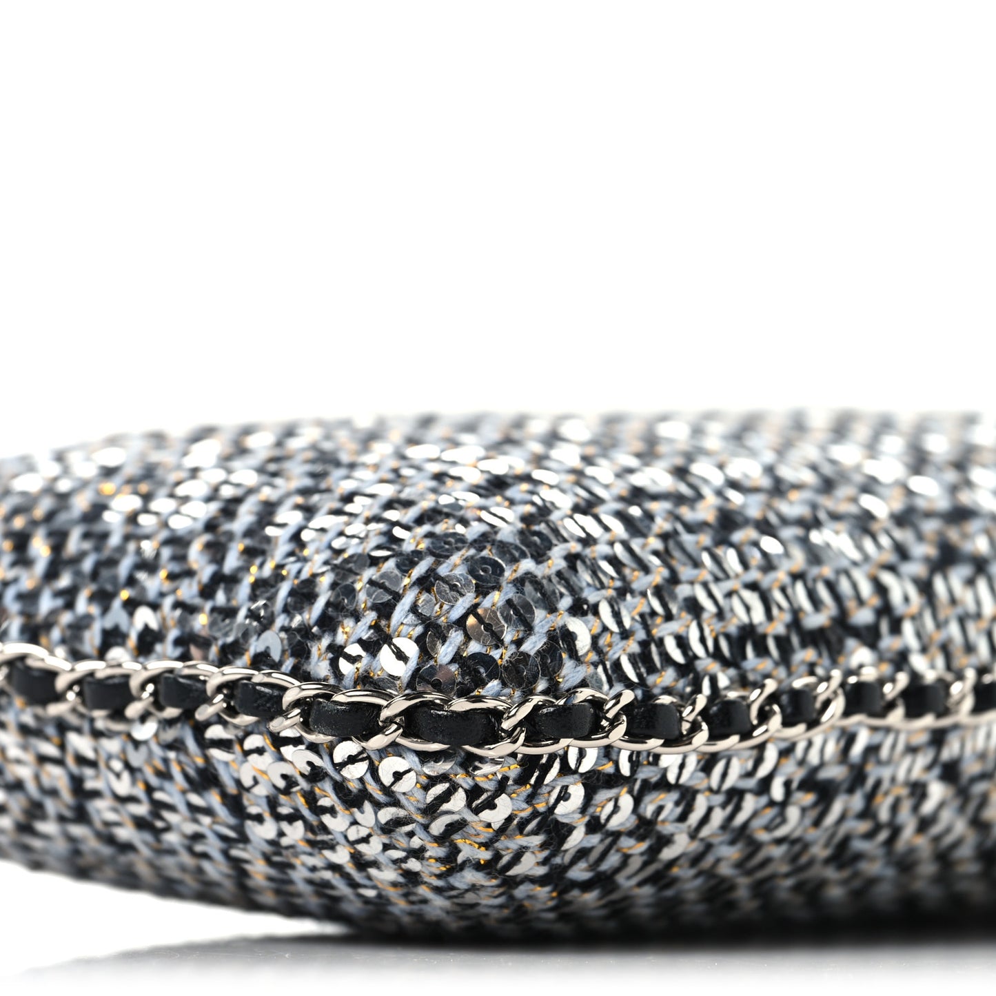 Tweed Sequin Chain Around Phone Holder Silver Black
