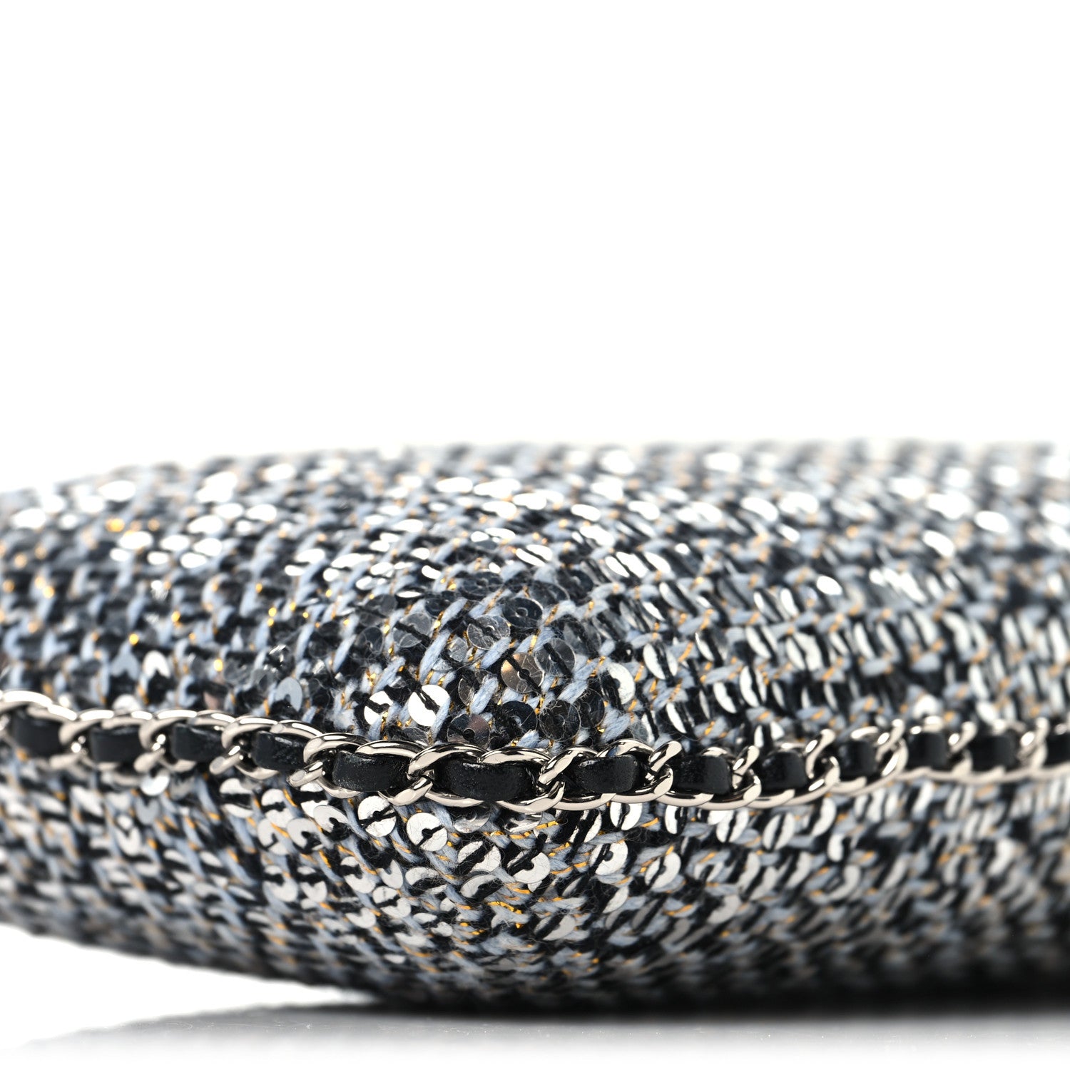 Chanel Tweed Sequin Chain Around Phone Holder Silver Black 10 of 10