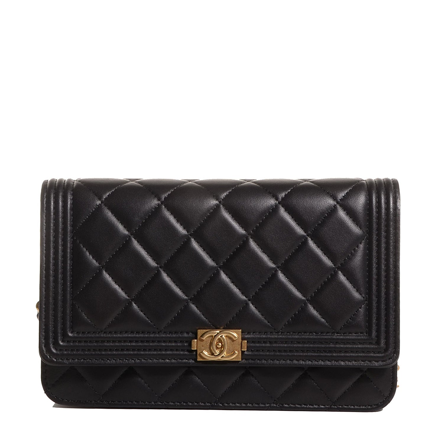 Lambskin Quilted Boy Wallet On Chain WOC Black