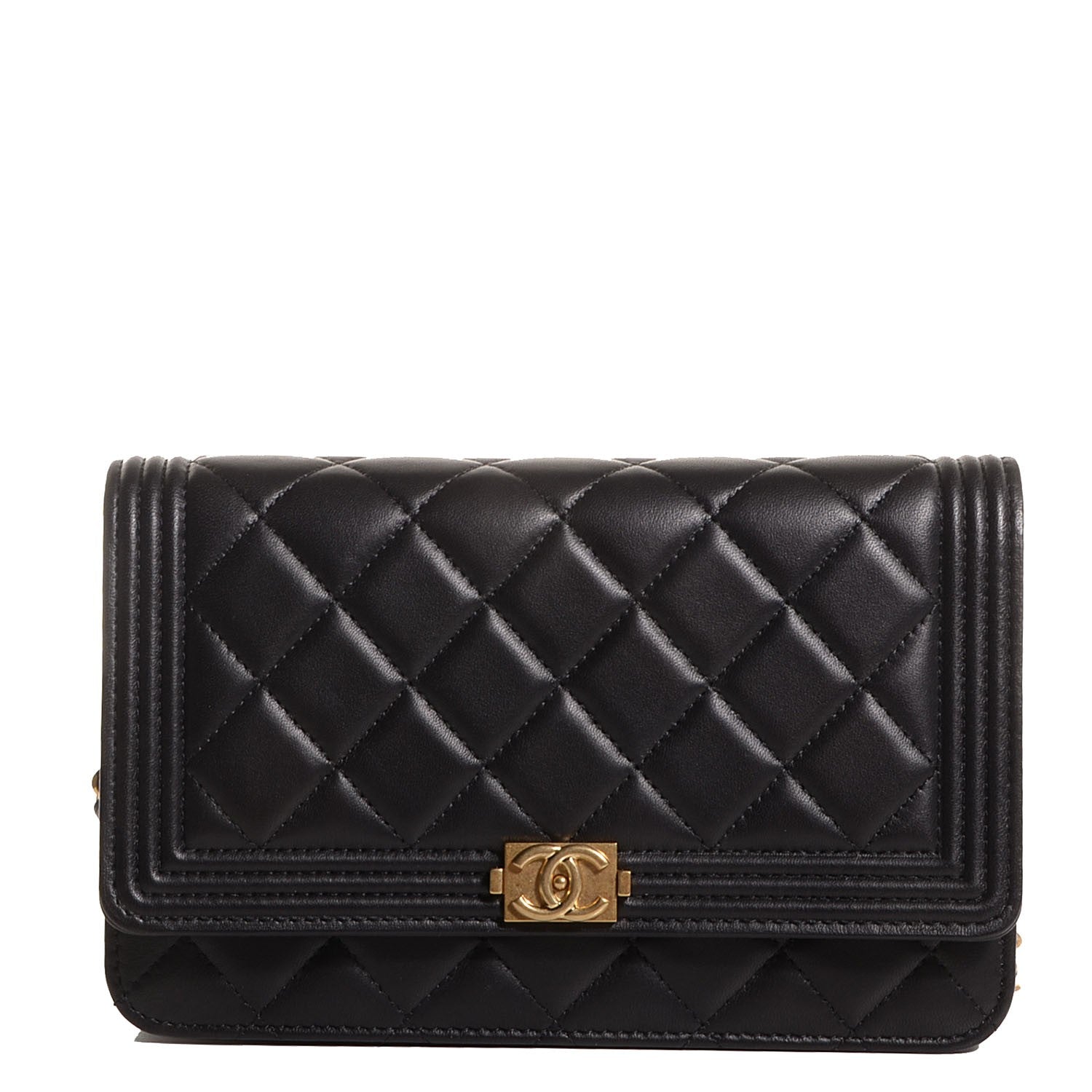 Chanel Lambskin Quilted Boy Wallet On Chain WOC Black 1 of 9