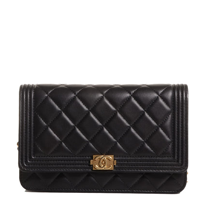 Chanel Lambskin Quilted Boy Wallet On Chain WOC Black 1 of 9