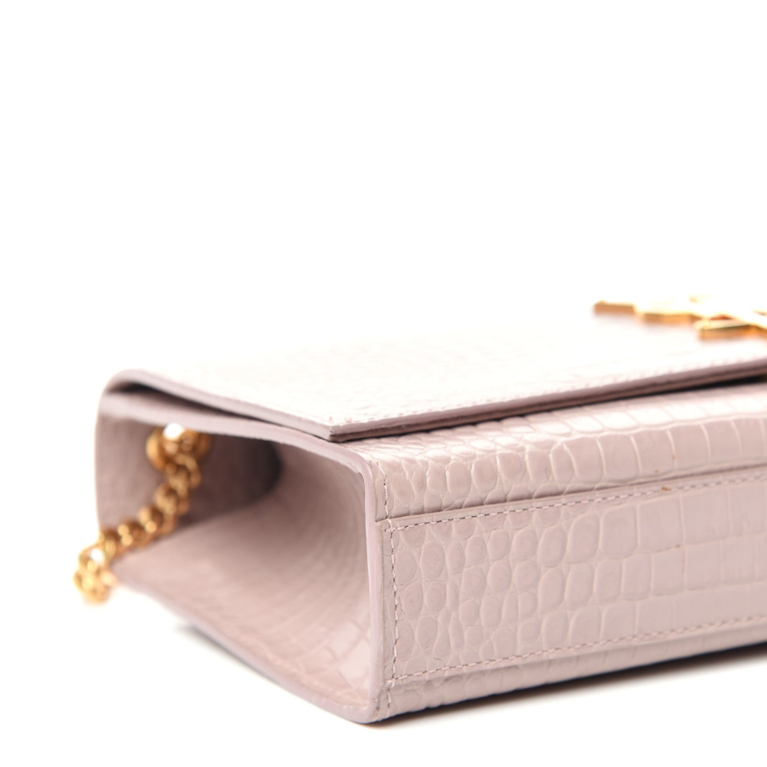 Saint Laurent Calfskin Crocodile Embossed Large Classic Monogram Kate Satchel Soft Nude 7 of 9