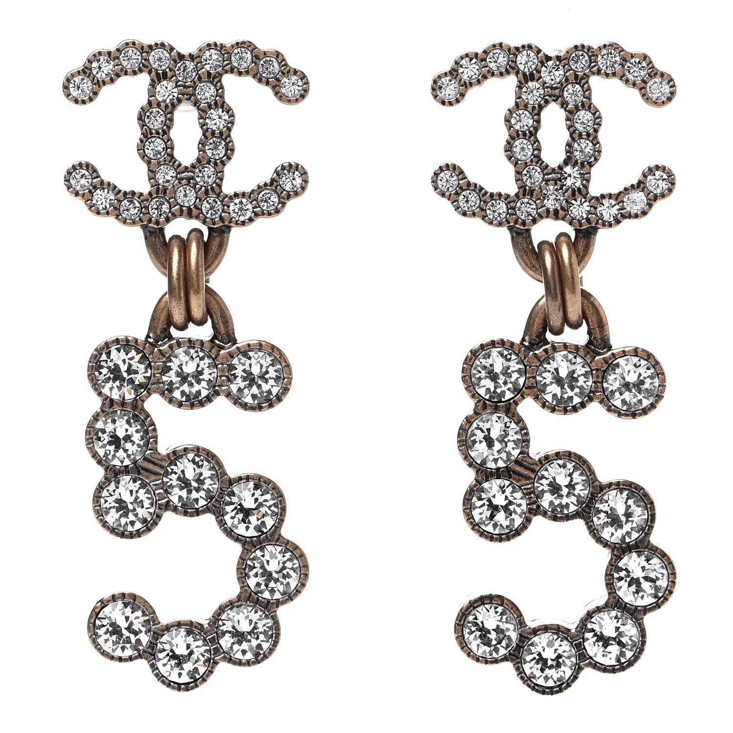 Chanel Metal Crystal City of Lights No 5 Drop Earrings Gold 1 of 4