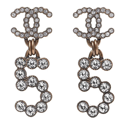 Chanel Metal Crystal City of Lights No 5 Drop Earrings Gold 1 of 4